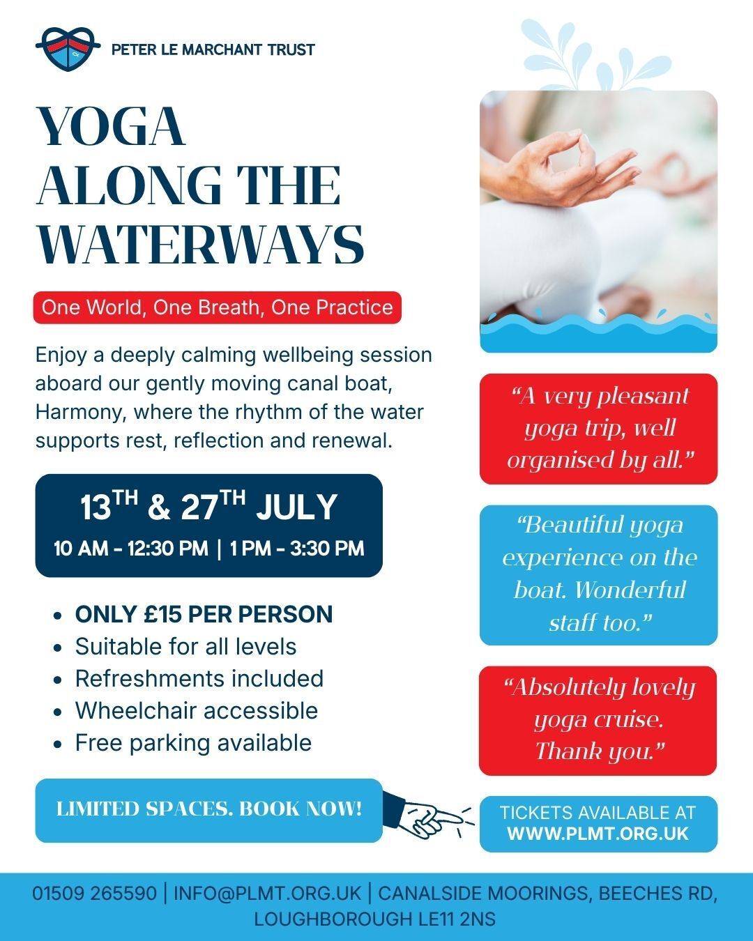 👉 SELLING FAST ⏳
Take a moment to slow down and reconnect on the water 🌿
Our Yoga Along the Waterways sessions offer a calm and restorative experience aboard our accessible canal boat Harmony. As the boat gently cruises along the canal, you’ll take part in a relaxed wellbeing session designed to help you unwind, breathe deeply and enjoy the peaceful surroundings.
Whether you're new to yoga or already practising, these sessions are suitable for all levels and offer a unique way to experience the waterways.
🧘 13th July & 27th July
⏰ 10am–12:30pm | 1pm–3:30pm
🎟️ £15 per person
Refreshments are included, and the boat is wheelchair accessible with free parking available at our base.
Spaces are limited, so we recommend booking early.
👉 Book your place via the link in our bio!