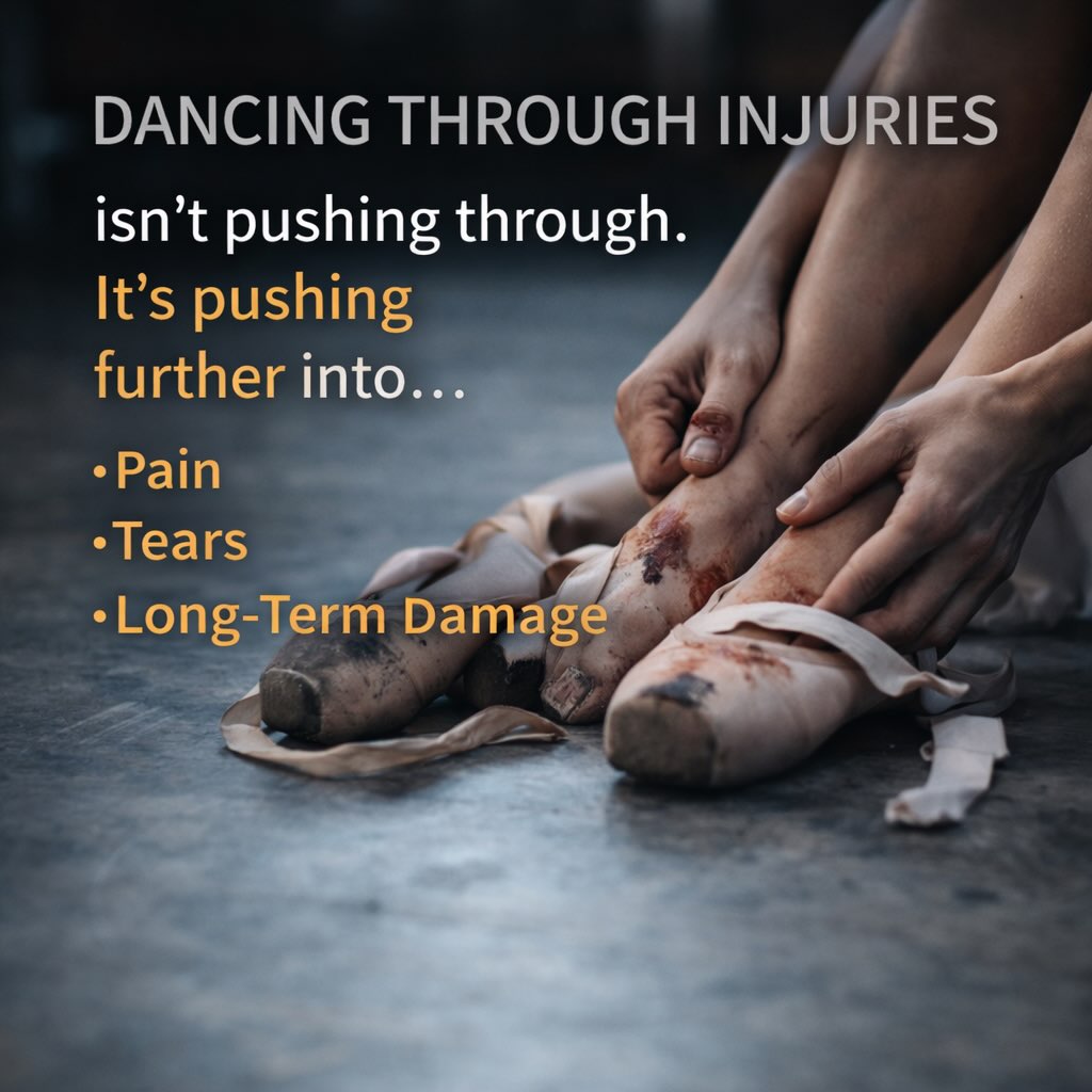 “Just push through.”
It’s one of the most normalized phrases in dance…
and one of the most damaging.
Because what feels like discipline can quietly become disconnection—
from your body, your limits, and your long-term health.
Dancing through injury doesn’t make you stronger.
It often makes the injury louder, deeper, and harder to come back from.
The strongest dancers aren’t the ones who ignore pain.
They’re the ones who learn how to listen.
To pause.
To adjust.
To trust that rest is part of the work—not the opposite of it.
Your career is not built in one class, one rehearsal, or one performance.
But it can be impacted by how you treat your body along the way.
Take care of the instrument. It’s the only one you have.
#dancerhealth #balletlife #danceinjury #performancestrength #dancersofinstagram ballettraining mindbodyconnection danceculture injuryprevention athletementality dancewellness artistathlete