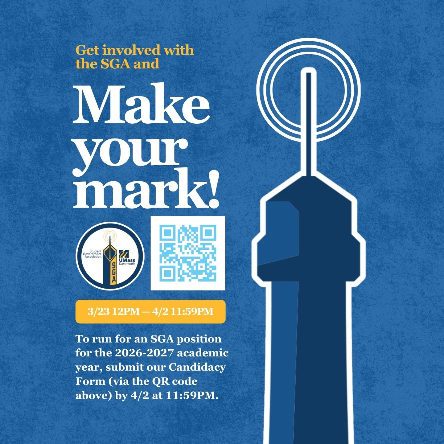 The SGA 2026-2027 Candidacy Form is officially open!! Submit your form by 11:59pm on 4/2. Scan the QR code to access the form! 🙌
Heres the link :) https://cglink.me/23G/s41