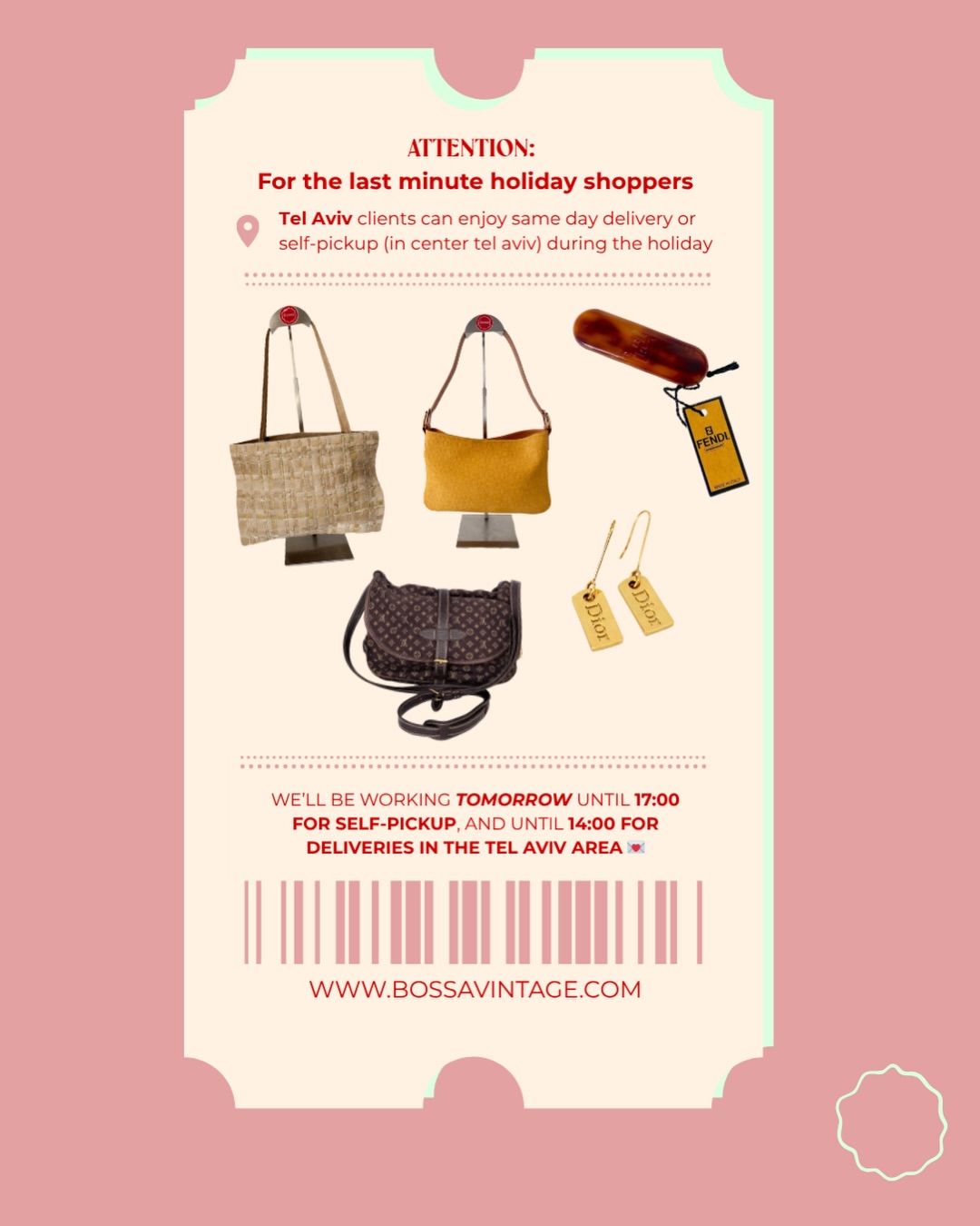 Shopping therapy is still ON if you want to catch some last minute finds with us! And if you’re in Tel Aviv, you get it the same day!
Oh, and don’t forget to use code HOLIDAY to get 20% off ✨
Chag sameach and stay safe, beauties!