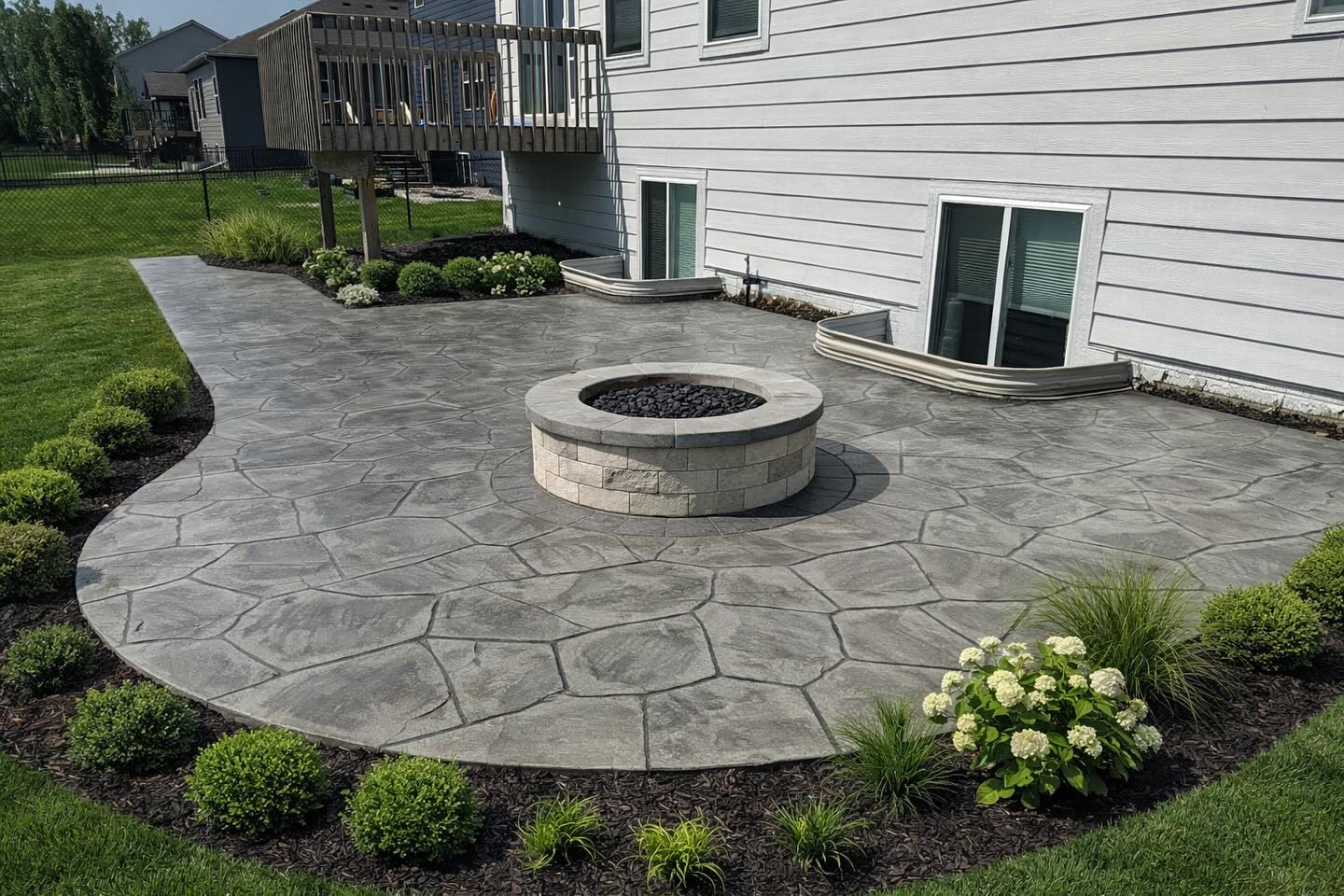 Custom stamped concrete patio paired with a clean, modern fire pit—built for relaxing nights, hosting friends, and everything in between.
Stamp: Orchard Stone
Integral Color: None
Antique Release: Storm Gray
#stampconcrete #homeimprovement #dsmconcrete #dsmconstruction