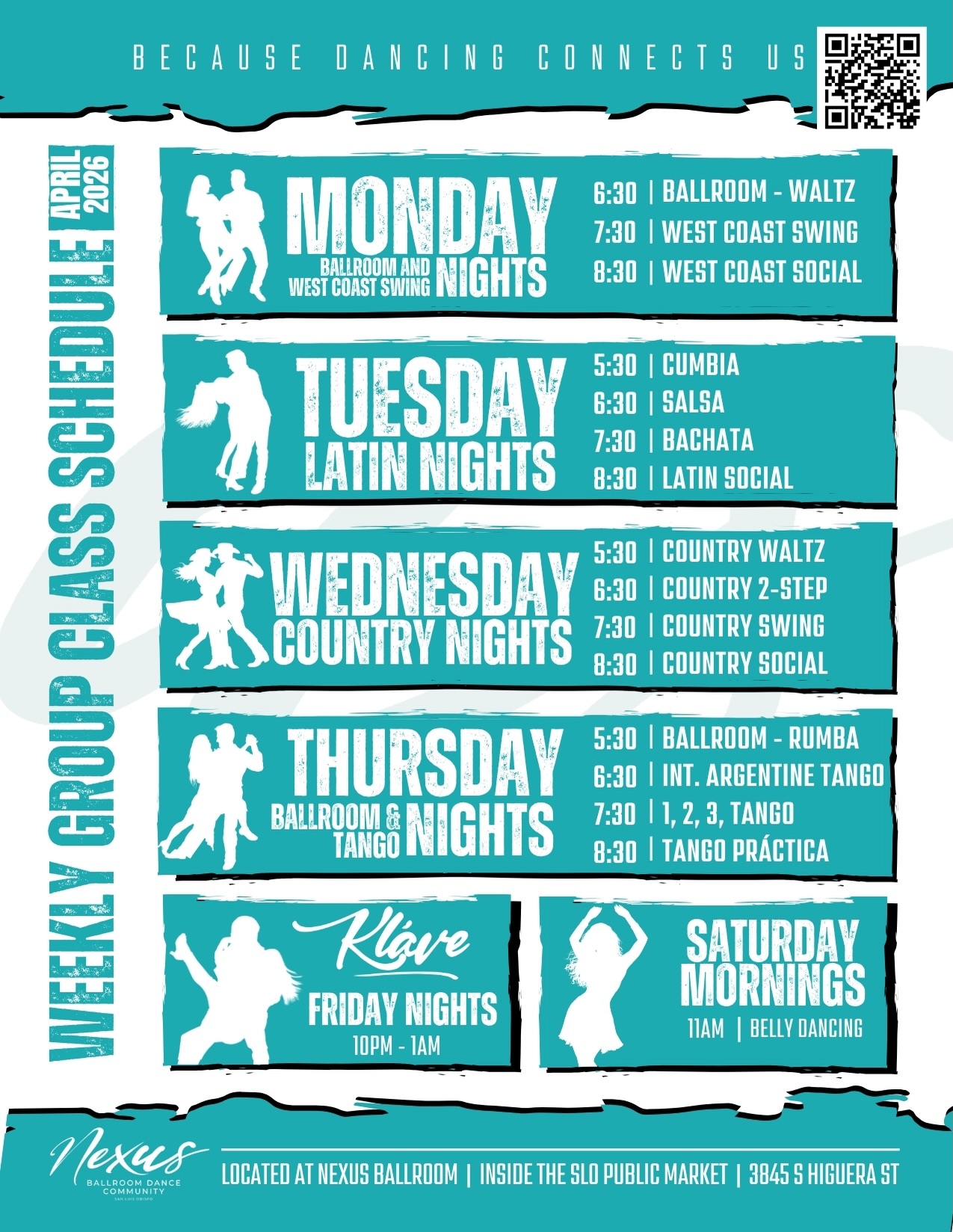 Everyone always says they want to “go out more” well here’s your sign! 🪧
Happy April this month we have a lot of interesting changes
We are bringing you a new Cumbia class 5:30 on Tuesday and a new country Waltz class at 5:30 on Wednesday
And don’t forget the special events!!
Check out our website’s event page for all of our new events this month!
(Disclaimer this is not an April fools joke)