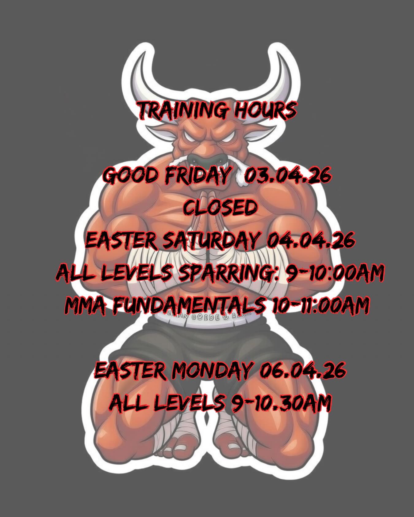 Easter Training Times. #youngbullsgym #youngbullsmuaythai #weareyoungbullsgym