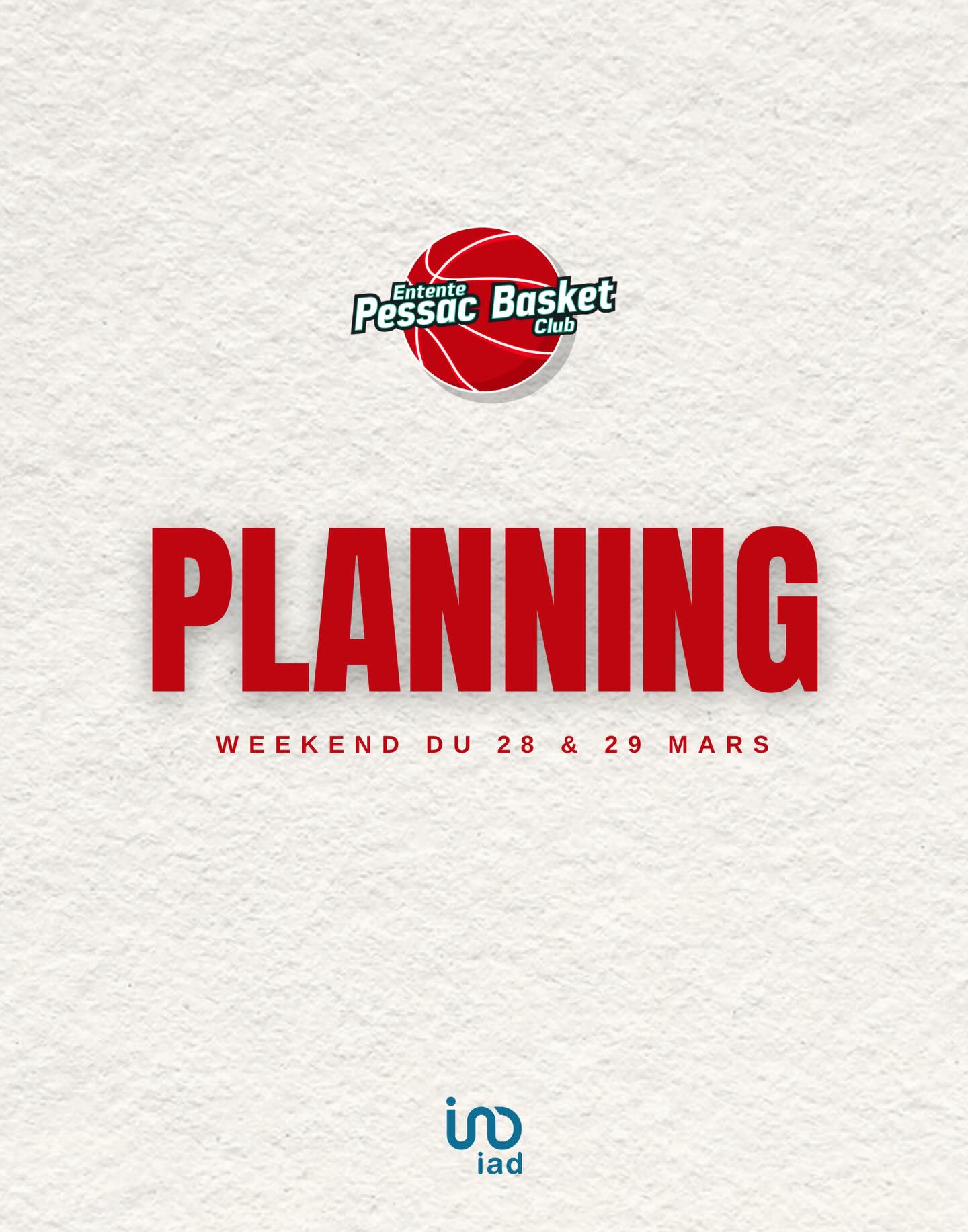 🏀 PLANNING DU WEEKEND 🏀
Le planning du weekend vous est présenté par notre nouveau partenaire IAD !
🤝🏼 @iadfranceofficiel