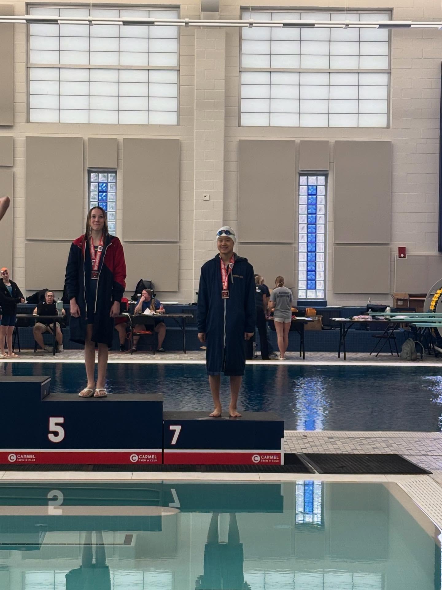 IN Age Group Short Course Champs:
Girls 11-12 50 Breast:
Sophia Liu - 7th Place
Boys 11-12 50 Breast:
Jeremiah Marshall - State Champion - NEW CLUB RECORD