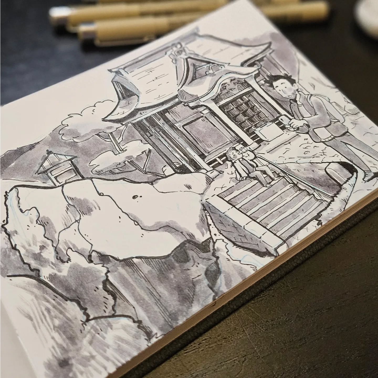 Inktober No. 8: HIKE
We're embarking on a three-week camping adventure through Tohoku soon (Northern Honshu, Japan's largest island)! 🇯🇵🏔️ I'm also taking on the "Inktober" challenge, where I'll create a daily drawing based on an official prompt list! 🎨✍️
This is the sequel to an earlier Inktober drawing of mine, where we were trekking up to Yamadera temple. In this one we arrive at the top. Finn being in awe with the view and me recovering from the climb.
#Inktober #Inktober2024 #Inktober2024Hike #Inktober52 #InktoberHike #InktoberChallenge
@inktober