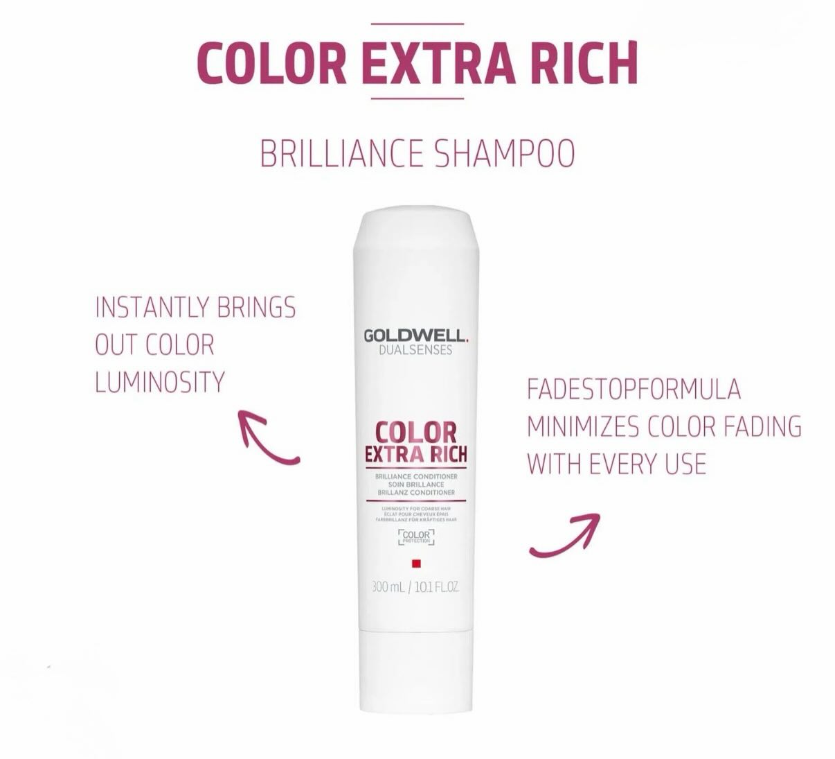 Goldwell Color Extra Rich Brilliance Shampoo & Conditioner with built in colour protection help brings out colour luminosity & minimize fading. #goldwell #colouredhair #healthyhair #loveyourhair