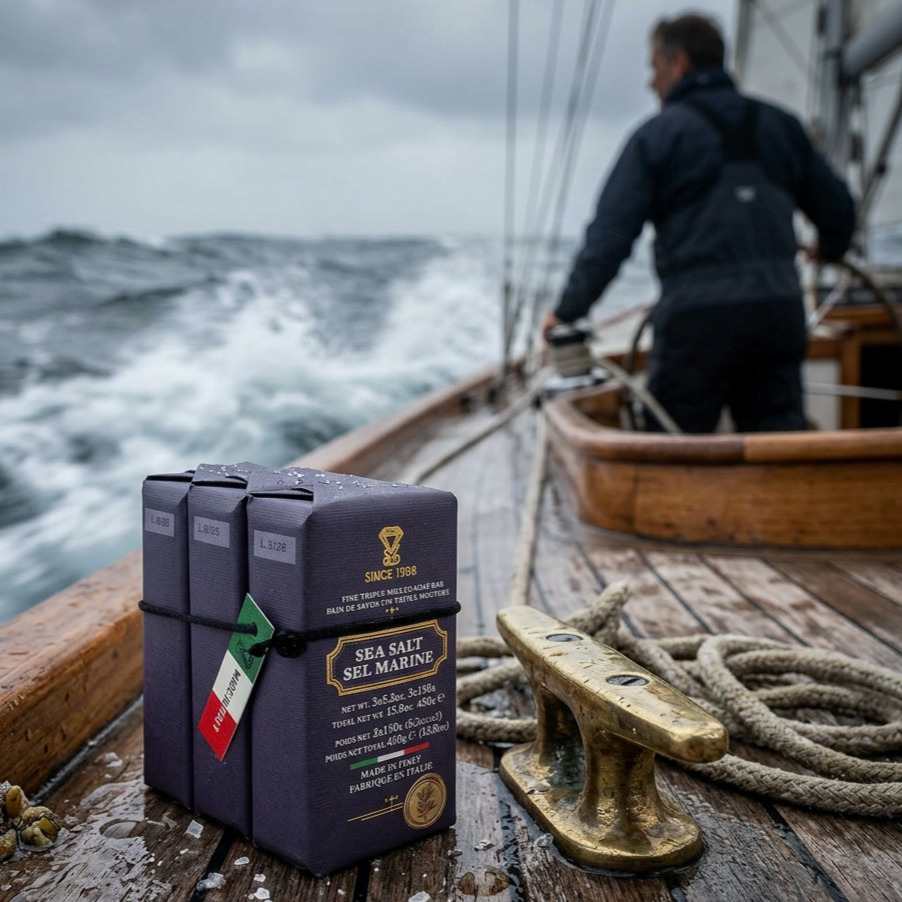 È nei gesti essenziali che si misura la vera tempra.
Tre saponi solidi triple milled, dalla texture compatta e dalla schiuma piena.
La fragranza SEA SALT sprigiona note fresche e luminose, ispirate alla brezza marina e ai cristalli di sale, regalando una sensazione di pulizia pura e rigenerante.
Come la brezza sul mare, accarezza la pelle con leggerezza, lasciando una scia fresca e raffinata. Evoca la salsedine sulla pelle, il vento teso, l’infrangersi delle onde sul molo.
Un’eleganza discreta, mai ostentata.
🌊🌊🌊🌊🌊🌊🌊🌊
True character is measured in essential gestures.
Three triple-milled solid soaps, with a compact texture and a rich, full lather.
The SEA SALT fragrance releases fresh, luminous notes inspired by the sea breeze and salt crystals, offering a feeling of pure, revitalizing cleanliness.
Like a breeze over the sea, it caresses the skin with lightness, leaving a fresh, refined trail. It evokes salt on the skin, taut winds, and waves breaking against the pier.
A discreet elegance, never ostentatious.
#menscare #luxurylifestyle #sailinglife #groomingritual #skippergata #madeinitaly🇮🇹