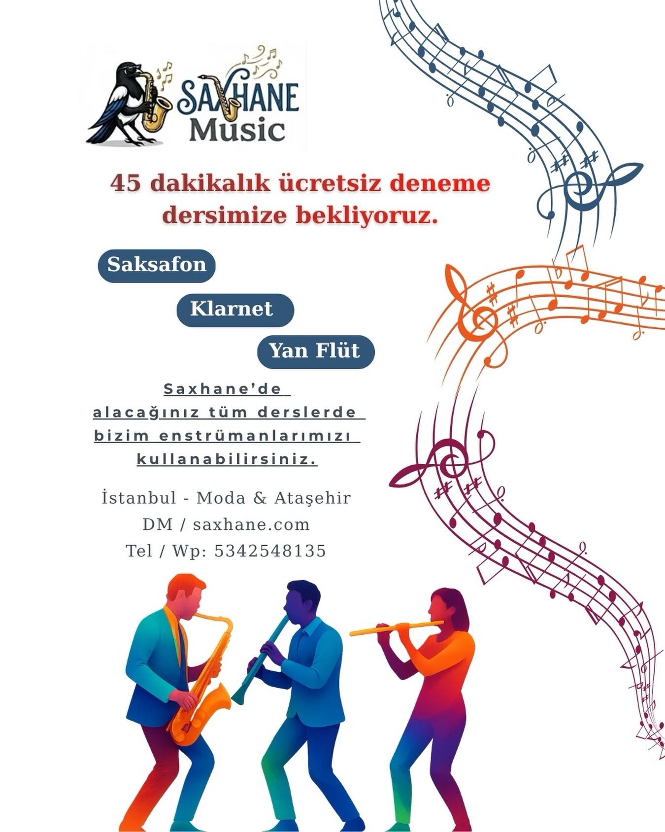 Saksafon, klarnet veya yan flüte başlamak istiyorsan
doğru yerdesin.
45 dakikalık ücretsiz deneme dersimizle
enstrümanı deneyimle, sesini keşfet 🎷🎶
Enstrüman gerekmez.
Hiç başlamamış olabilirsin.
📍 Moda & Ataşehir
📩 DM