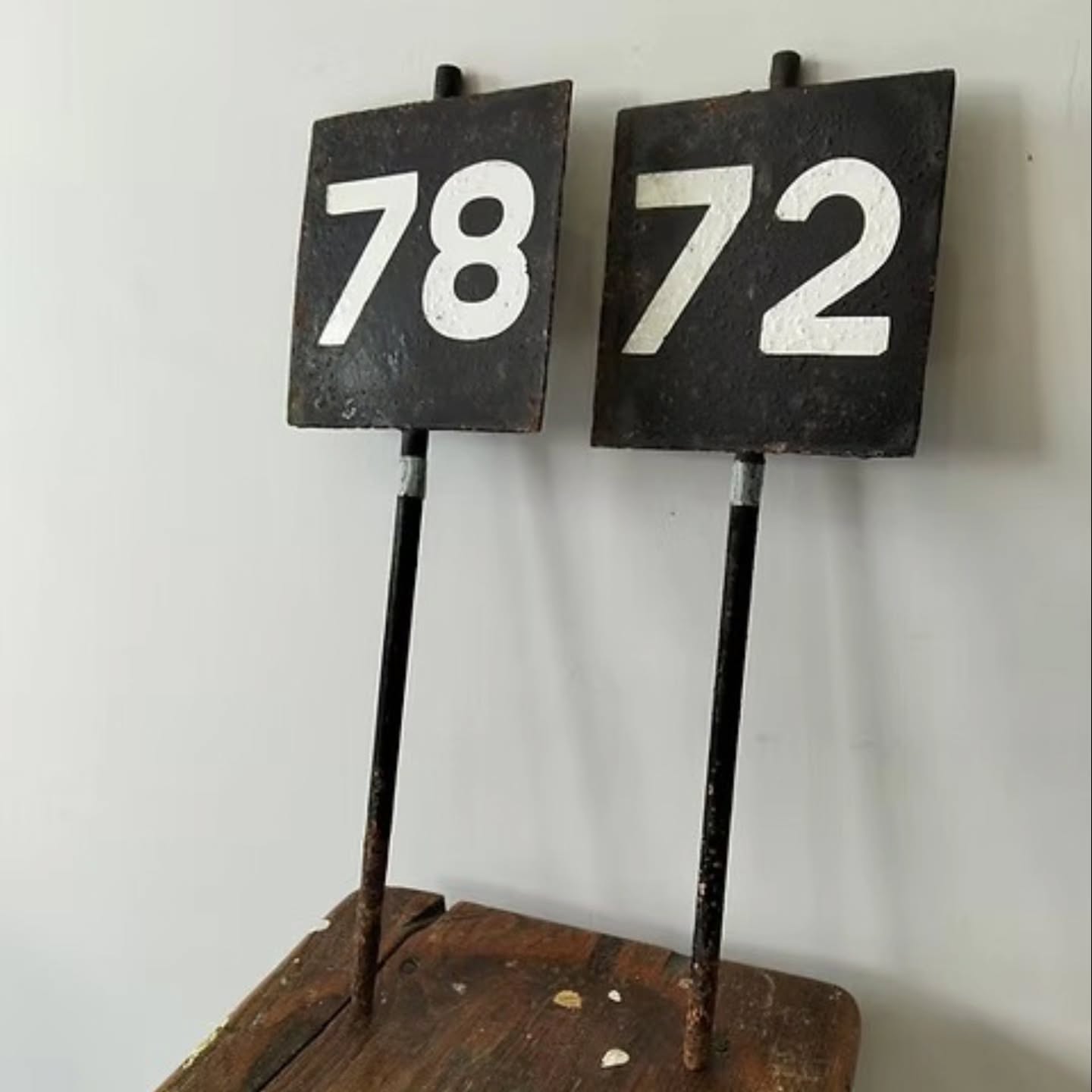 Antique Industrial Metal Garden Plot Markers – Numbers 78 & 72 Rustic Painted | https://share.google/NcA4hJPt4lQflU1tg #stufftoyouandme