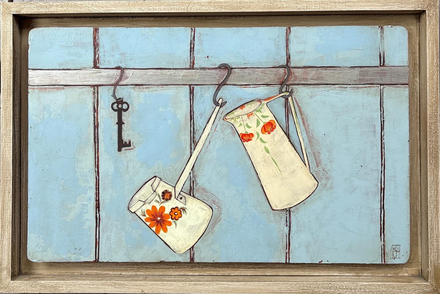 This painting has found its way back to me.
I think I made it about 20 years ago.
I can see it straight away — the same objects, the same way of arranging things, the pull toward the domestic, the quiet. That hasn’t changed.
But there’s something else too. A kind of openness… or maybe naivety. A lightness in the way it’s held. I hadn’t learned to control things so much then.
I recognise her — the version of me that made this.
And I feel very fond of her.
It’s strange, seeing your own work come back like this. Not as something to judge, but as something to witness.
Some things have stayed.
Some things have deepened.
And some things have softened.
It’s all still part of the same language. #jooakley #hernebay #sherose165 #buyinthebayhb