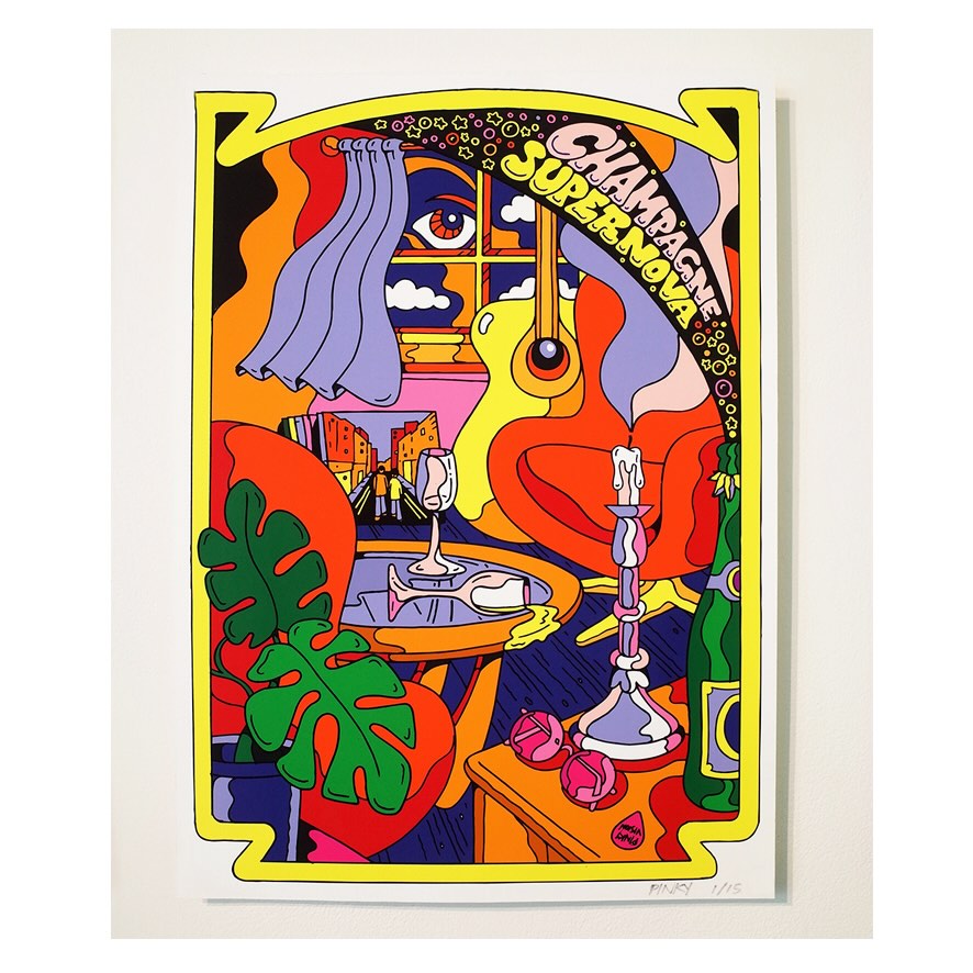 Tune In Turn On by Pinky.
Here is a selection of pieces from the show.
The artist has a new set of prints available plus a wonderful display of archive work plus a selection of his new work on show at the gallery.
Pop by tomorrow for some good Friday vibes with the artist here @whistleblowergallery with @thepinkyvision