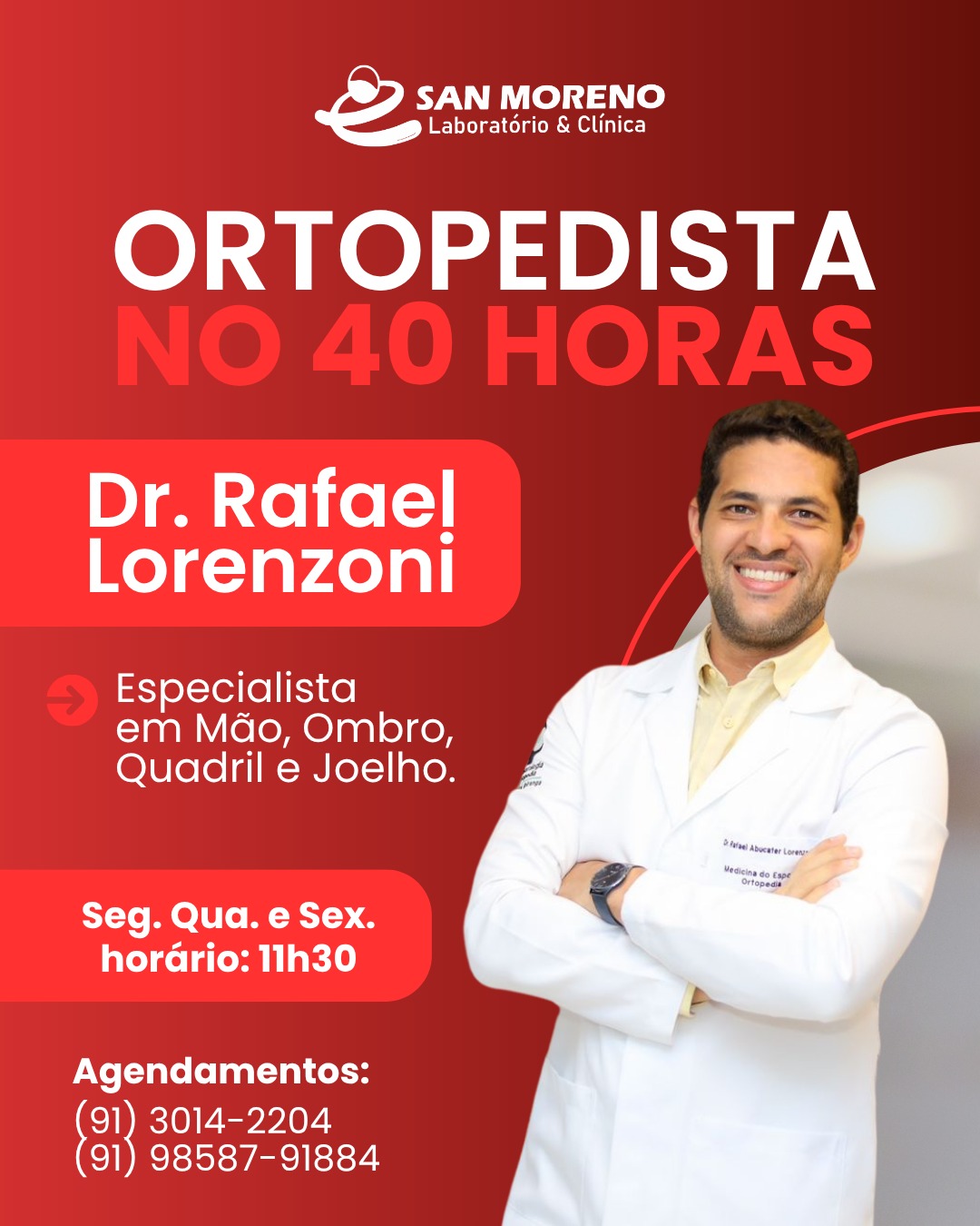 🩺✨ Cuidar da sua saúde é essencial!
Informamos que a agenda com médico ortopedista está oficialmente aberta na nossa unidade do 40 Horas. Se você sofre com dores nas articulações, problemas na coluna, lesões ou qualquer desconforto que afete sua mobilidade, esse é o momento ideal para buscar atendimento especializado.
Nosso objetivo é oferecer um cuidado completo, com atenção, qualidade e profissionais preparados para ajudar você a viver com mais conforto e bem-estar.
Não adie o cuidado com a sua saúde. Estamos aqui por você! 💙