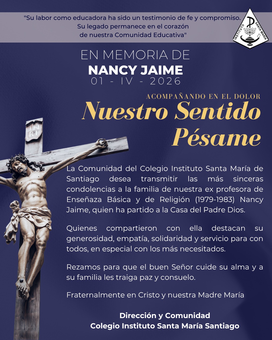 En memoria de nuestra ex profesora
NANCY JAIME
@red.educacion.amerindia @reddecolegioscjch @cgpa_ism_santiago @ceisma.ism