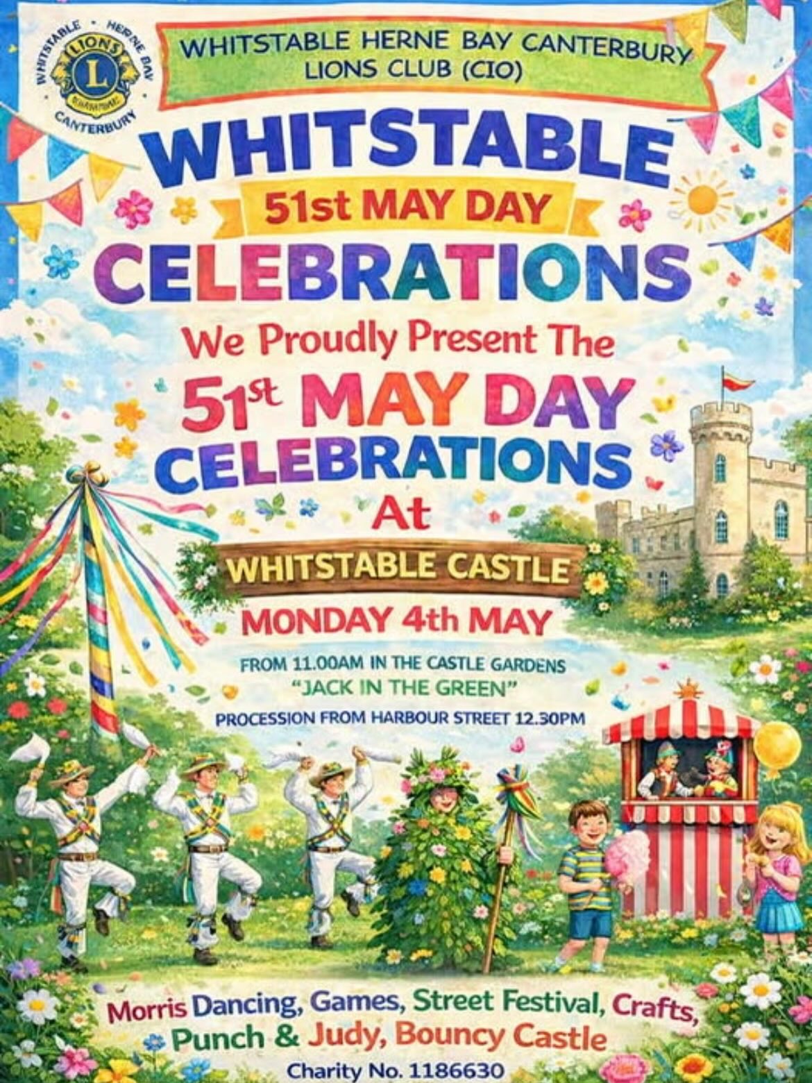 🌸 May Day is coming to Whitstable Castle! Save the Date & Book your stall space! 🌸
Join us for the 51st May Day Celebrations on Monday 4th May in the beautiful grounds of Whitstable Castle from 11am. This much-loved local tradition is organised by the Whitstable, Herne Bay & Canterbury Lions Club and brings the whole community together every year.
Expect a fantastic family day out with:
✨ Morris dancing
✨ Jack in the Green
✨ Games and crafts
✨ Street festival
✨ Punch & Judy
✨ Bouncy castle
✨ Fun for all ages
The procession begins in the town and finishes in the castle gardens, followed by a full afternoon of entertainment and activities. It’s one of Whitstable’s longest-running traditions, not to be missed!
Come along, bring the family and celebrate the start of summer with us! 🌼
#Whitstable #WhitstableCastle #MayDay #FamilyEvent #WhatsOnInWhitstable