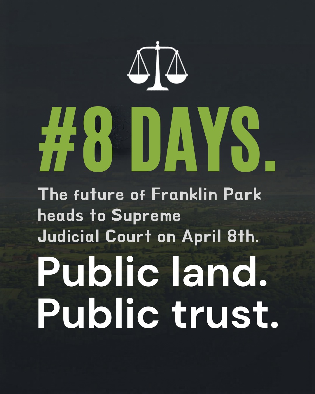 ⚖️ 8 days.
The future of Franklin Park heads to the Supreme Judicial Court on April 8th.
Public land. Public trust.
#SaveFranklinPark #TheresStillTime