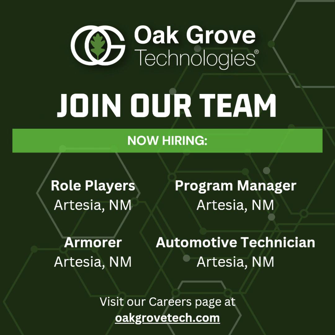 ๐ช๐ฒ'๐ฟ๐ฒ ๐๐ถ๐ฟ๐ถ๐ป๐ด!
We're looking for dedicated professionals to support critical training at the Federal Law Enforcement Training Center (FLETC) in Artesia, NM.
๐ข๐ฝ๐ฒ๐ป ๐ฅ๐ผ๐น๐ฒ๐:
โข Automotive Technician
โข Role Players
โข Program Manager
โข Armorer
๐ช๐ต๐ ๐ช๐ผ๐ฟ๐ธ ๐ช๐ถ๐๐ต ๐จ๐?
โข Freedom to grow and learn in dynamic fields.
โข Opportunity to make a real-world impact on law-enforcement training.
โข A culture committed to excellence, integrity, and professional development.
This is an exciting opportunity to contribute to the safety and preparedness of federal law enforcement personnel, and we invite you to join our team. Apply now by scanning the QR code or visit our Careers page for more details: www.oakgrovetech.com/careers/
#OakGroveTechnologies #OurServiceContinues #WeAreHiring #LawEnforcementJobs #FLETC #FederalLawEnforcement
