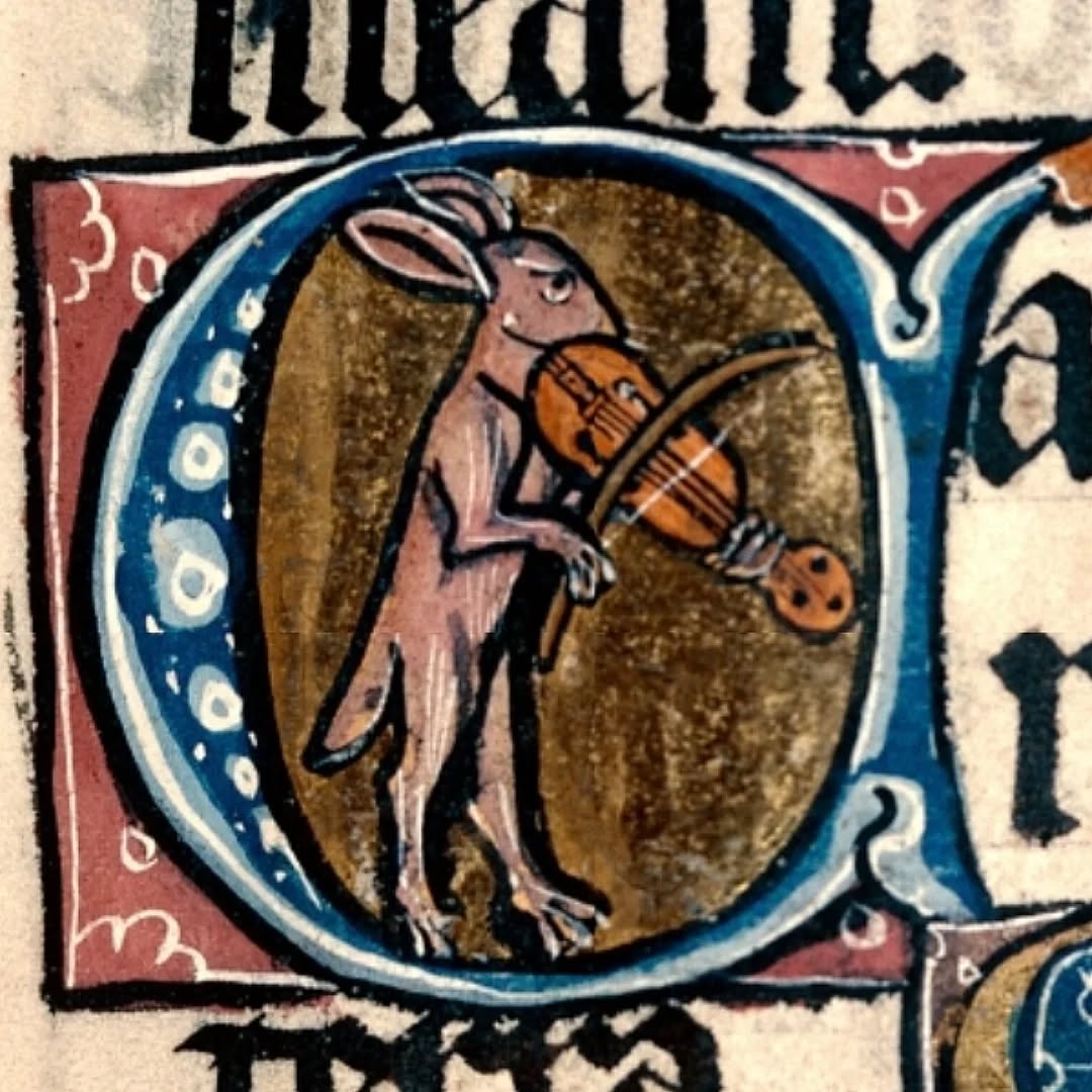 Lapin musicien dans Psalterium Lemovicense, 1200-1249. Besançon. Bibliothèque municipale, Ms 140, f. 109.
#rabbit #medievalmanuscript #medievalart #medieval