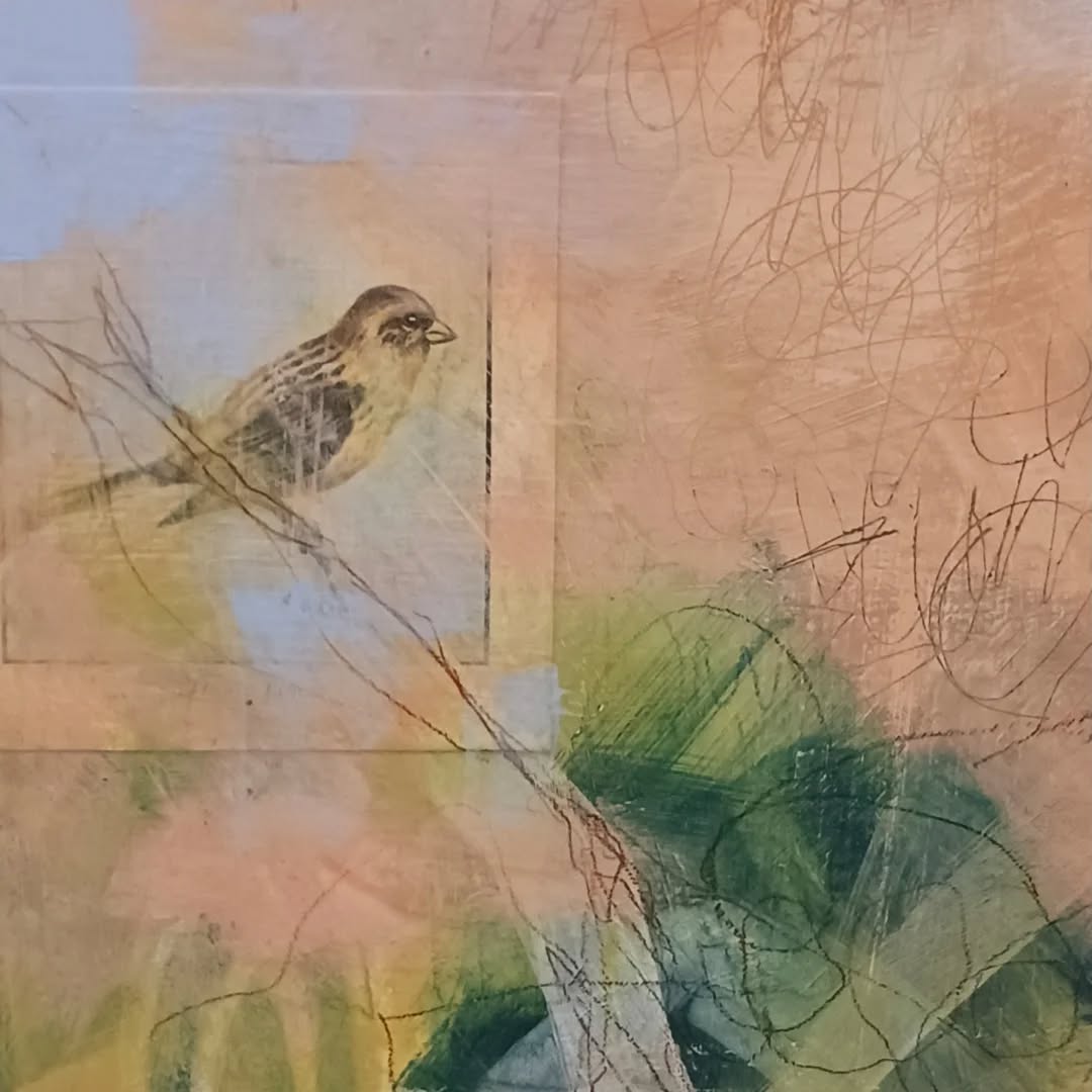 Stop in and enjoy the lovely mixed media/encaustic works of Emily Runnerstrom @emilyrunnerstromart 💙