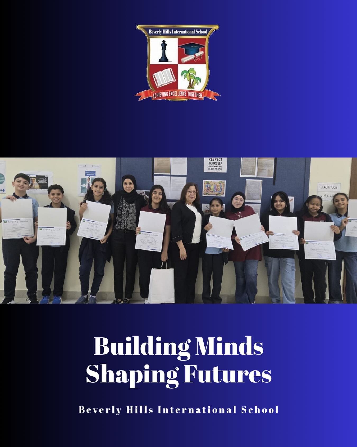 We’re proud of our amazing students from Beverly Hills International School who participated in the “Speak Up for Respect” Story & Poem Writing Competition at Iqra English School 🌟
Our Grades 5 & 6 students showcased their creativity and strong voices on the value of respect. Special congratulations to Mayar Alkurdi (Grade 6) for winning 🥉 3rd place — a fantastic achievement! 👏
Well done to all our participants for representing BHIS with pride 💙
#BHIS #StudentAchievement #SpeakUpForRespect #YoungWriters #ProudMoment