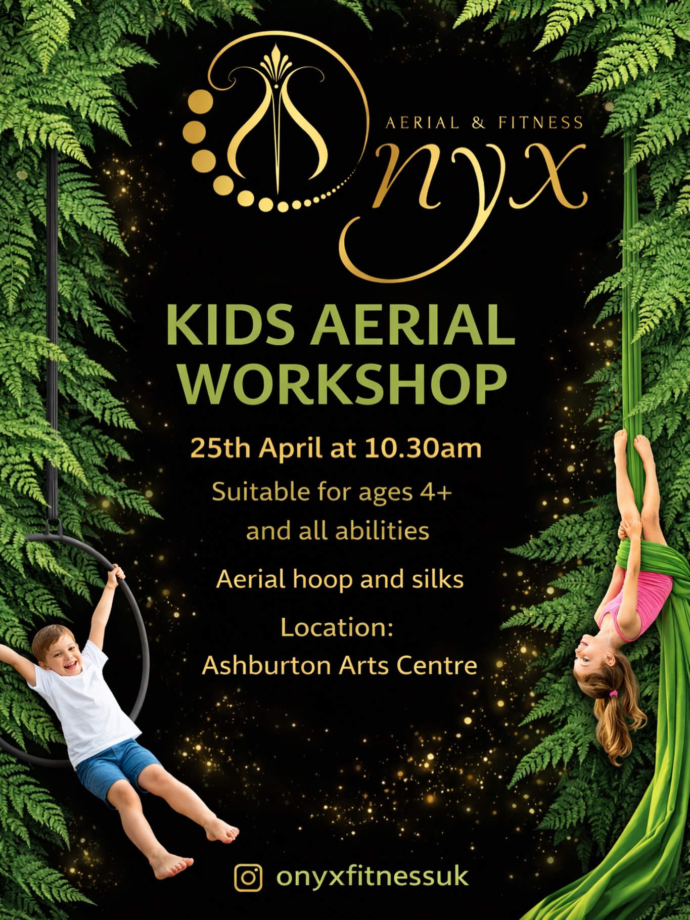 KIDS #AERIAL WEEKEND WORKSHOP
25th April
10.30am with @annmarie40
suitable for ages 4+ and all #abilities
An exciting experience for the young ones whilst learning fun new skills!
Following this date. The workshop will run the last Saturday of every month.
Interested in an Onyx #Summer Course for kids 2026? Take the Poll below! 👇🏼👇🏼👇🏼