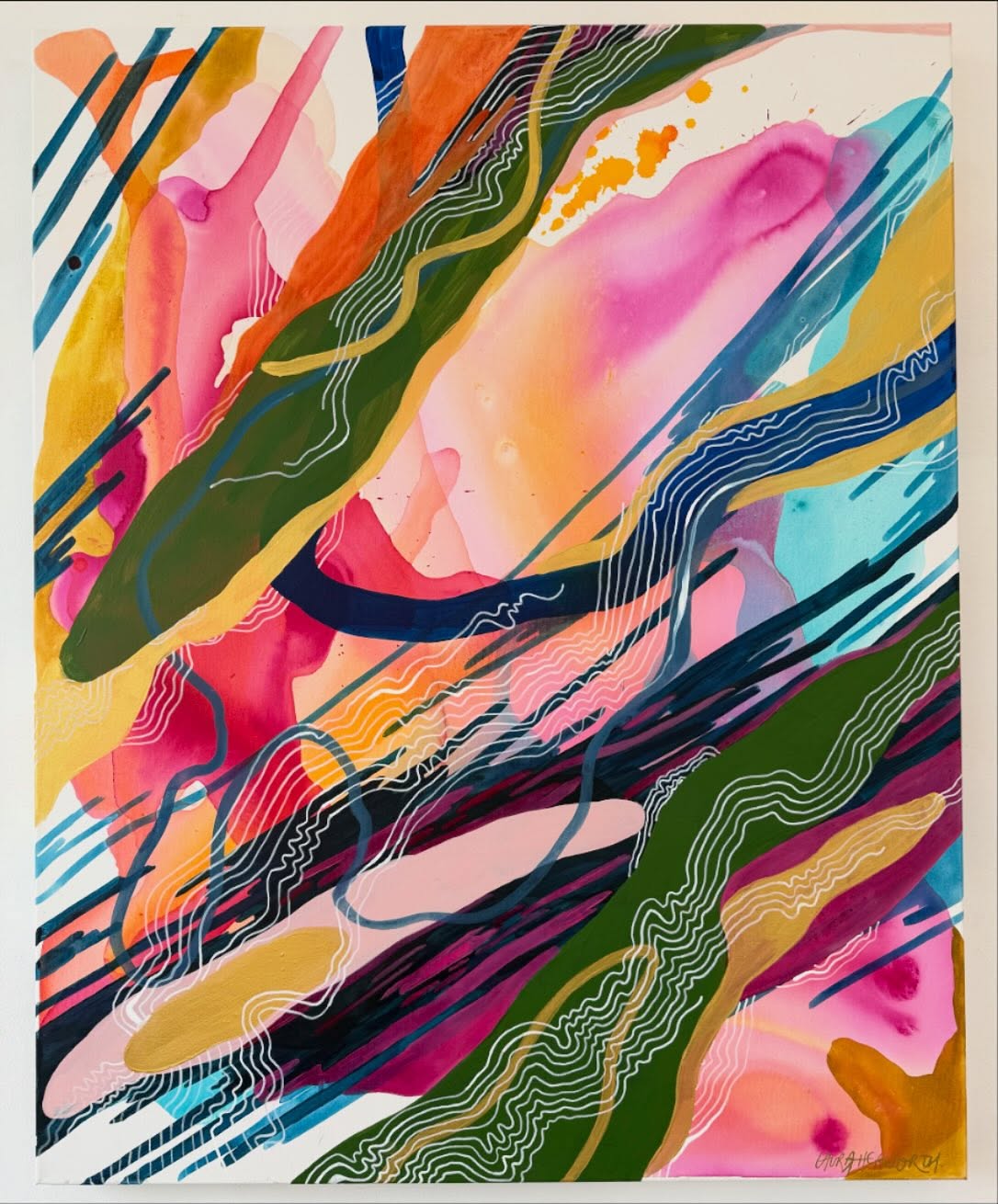 SOLD 🔴
Bursting at the Seams (2024)
80x100cm Mixed Media Painting on Canvas.
Bursting at the Seams trembles at the brink of release. The canvas feels pulled taut, as though it has been holding its breath—layer upon layer of pigment pressing outward, straining against the edges that try to contain it. Colour surges and recedes like a pulse; thick impasto rises and cracks, revealing quieter histories beneath.
Threads traverse the surface like sutures, delicate yet defiant-evidence that something has split open and chosen to mend. What emerges is not collapse, but transformation. The painting dwells in that luminous, volatile instant when pressure becomes possibility-when what can no longer be contained begins to bloom.
If interested please contact Laura directly by direct message or email: hepworthconceptual@gmail.com OR pop by the gallery this weekend to check out the show. Here are our opening times for the Easter bank holiday weekend! 🐰🌸🐣
TODAY (Sat) 10:30am - 5:30pm
Easter Sunday 11-4pm
Bank Holiday Monday 11-4pm
14 North Cross Road, East Dulwich SE22 9EU.
#BurstingAtTheSeams #ArtExhibition #EastDulwich #Peckham #SeLondon