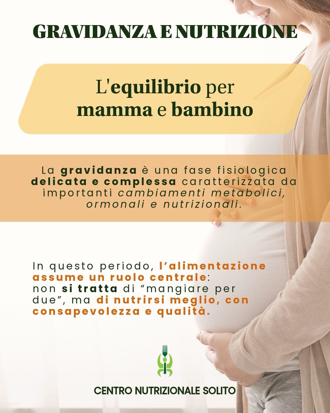 Gravidanza e nutrizione: l’equilibrio per mamma e bambino 🤍
La gravidanza è una fase fisiologica delicata e complessa, caratterizzata da importanti cambiamenti metabolici, ormonali e nutrizionali.
In questo periodo, l’alimentazione assume un ruolo centrale: non si tratta di “mangiare per due”, ma di nutrirsi meglio, con consapevolezza e qualità.
Il fabbisogno calorico aumenta in modo graduale e contenuto mentre cresce in maniera significativa la necessità di specifici micronutrienti fondamentali per la salute materna e il corretto sviluppo del feto.
I nutrienti chiave:
• Acido folico →essenziale per la prevenzione dei difetti del tubo neurale;
• Ferro → importante per la sintesi dell’emoglobina e la prevenzione dell’anemia;
• Calcio e vitamina D → fondamentali per lo sviluppo osseo;
• Omega-3 (DHA) → coinvolti nello sviluppo cerebrale e visivo;
• Proteine di qualità → favoriscono la crescita staturo-ponderale del feto.
❗️Un aspetto spesso sottovalutato è il consumo di alimenti ultra-processati: prodotti ricchi di zuccheri, grassi saturi, sale e additivi che possono favorire squilibri nutrizionali e aumentare il rischio di complicanze metaboliche.
È consigliabile limitarli, privilegiando alimenti freschi, stagionali e minimamente processati.
Fondamentale è anche:
✔ mantenere un corretto equilibrio glicemico;
✔ prevenire carenze nutrizionali;
✔ prestare attenzione alla sicurezza alimentare.
Ogni gravidanza è unica: per questo, un percorso nutrizionale personalizzato, basato su evidenze scientifiche, rappresenta uno strumento prezioso per sostenere la salute della mamma e del bambino. ❤️
#gravidanza #nutrizione #alimentazione #solitonutrizione #centronutrizionalesolito