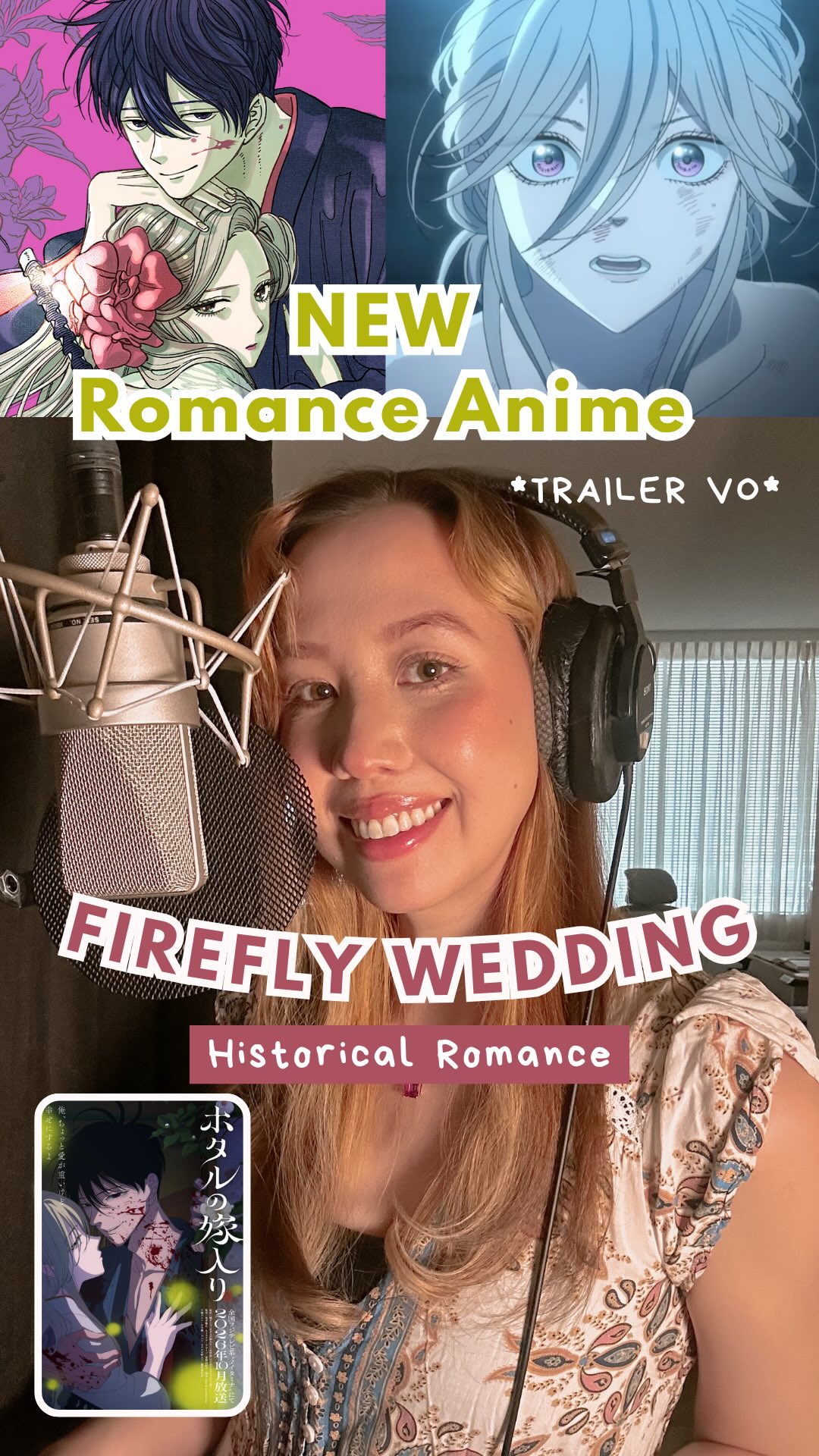 A yandere and his bride 👀 Will you be watching? ❤️🔥👘⚔️
We are absolutely getting spoiled with these romances this year! I hope it continues this way as time goes by and each of these shows gets the TLC they deserve.
I’ve never read the Manga for Firefly Wedding but I see the excitment surrounding this series so I’m very curious to see how I like it!
🧸 check my bio for my website, planner templates, media kit, storefront and more! 🫰
Plot Summary 📺 (source: Wikipedia)
Satoko Kirigaya is the daughter of an earl and renowned for her beauty and position. However, she does not have a lot of time left to live due to a heart condition; her only dream is to marry for the good of her family. However, her peaceful existence is unexpectedly disrupted by the attack of a mysterious assassin, Shinpei Goto. In desperation, Satoko proposes marriage. Although it was supposed to be a fake relationship, Shinpei proves to be a man full of love. Over time, his deep love touches Satoko’s heart, and her guilt over the false engagement begins to grow.
🏷️ #animerecommendation #voiceacting #voiceactor #fireflywedding #romanceanime