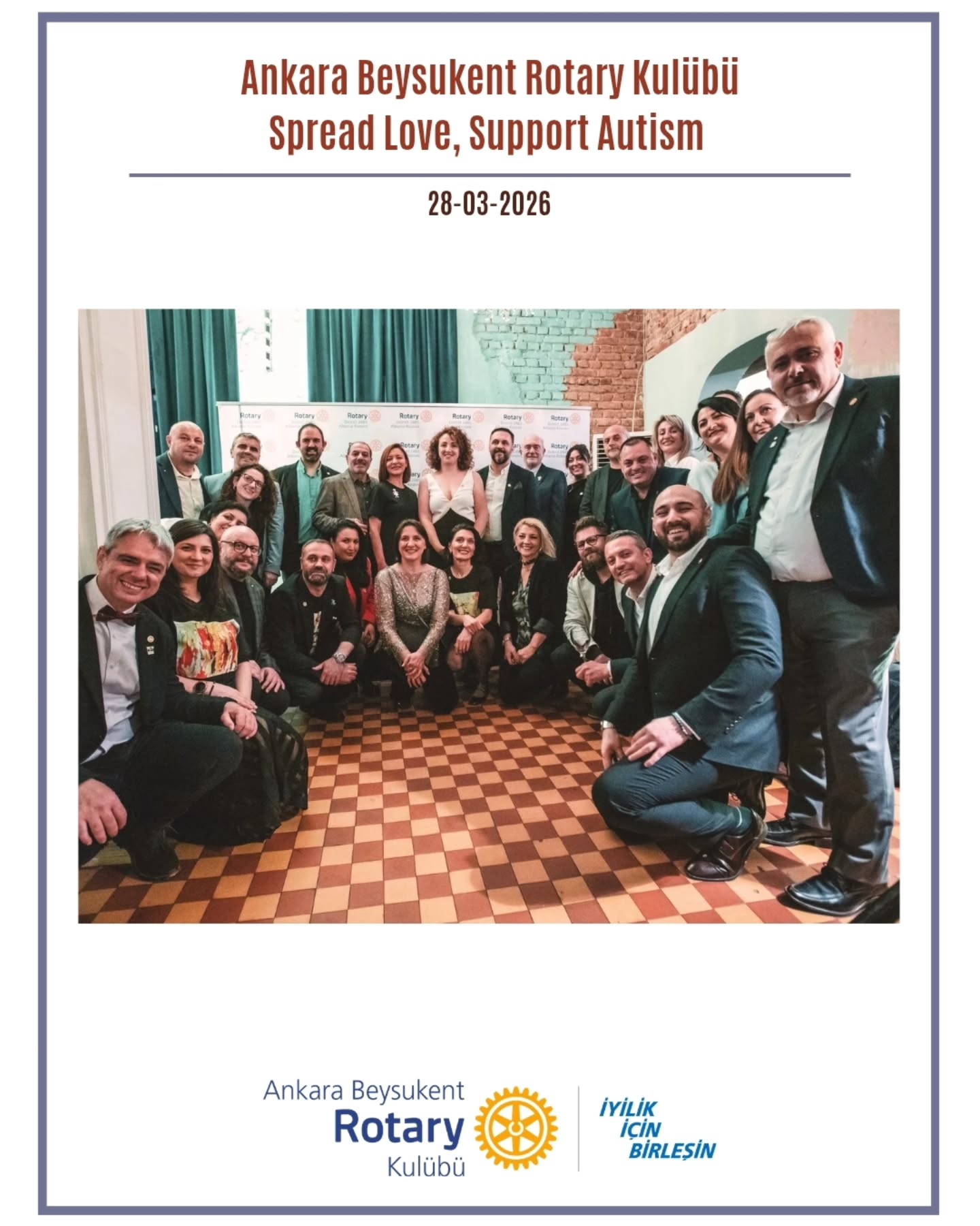 28 Mart tarihinde ikiz kulüplerimiz Macadam Prizren ve Prishtina Rotary Kulüplerinin düzenleyicileri arasında olduğu Spread Love, Support Autism fon sağlama gecesine katılım göstererek ikiz kulüplerimizle ortak bir amaç doğrultusunda destekte bulunduk. Otizmli gençlerin yaptıkları resim eserleri, Macadam Prizren Rotary Kulübü Gelecek Dönem Başkanı Ressam Arbnor Morina'nın tabloları ile birlikte sergilendiler. Otizmli gençler aynı zamanda sanatçı Besmir Shishko and the Band'in ön grubu olarak sahne aldılar. Bölge 2485 Gelecek Dönem Guvernörü Florentina Dushi'nin liderliğinde, Bölge 2485 Dönem Guvernörü Arben Dushi'nin katılımı ile gerçekleşen etkinliğe Bölge 2430 GDG Murat Öz, Bölge 2430 İkiz Kulüplerden Sorumlu Ana Komite Başkanı GDB Müge Arslan, Dönem Başkanımız Rtn. Necmettin Yeta, GDB Mehmet Aytan, dönem sekreteri Rtn. Sıla Karaca, Gelecek Dönem Asbaşkanı Rtn. Altay Baysal ve Kayseri Rotary Kulübü yönetim kurulu ve üyeleri ile katılım göstererek hem dostluklarımızı geliştirme, hem de ikiz kulüplerimize destekte bulunma fırsatı yakaladık.
#UniteForGood
#İyilikİçinBirleşin
#Bölge2430
#Rotary2430
#Rotary2485