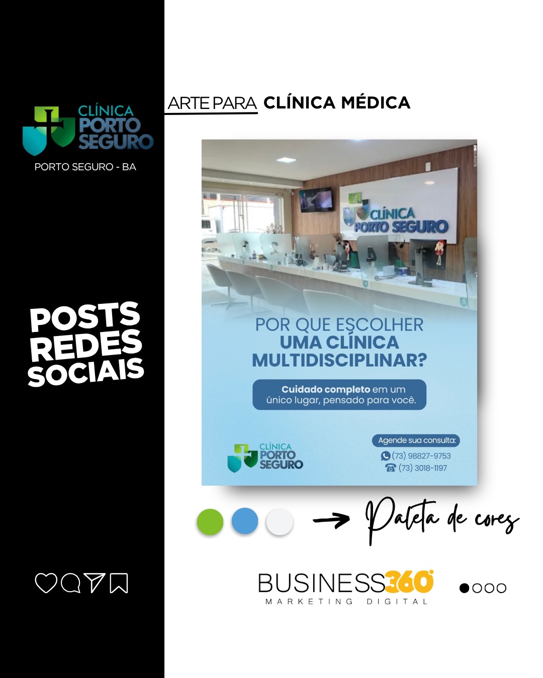 Cada detalhe de uma presença digital bem cuidada comunica profissionalismo, organização e credibilidade.
Neste projeto para a @clinicaportoseguroba, o foco foi construir uma comunicação mais estratégica, com identidade visual alinhada, perfil otimizado e um feed padronizado para fortalecer a imagem da marca nas redes sociais.
Porque não basta estar no digital, é preciso transmitir confiança, clareza e cuidado em cada ponto de contato com o público.
Na Business 360, cada criação é pensada para transformar presença online em posicionamento de verdade.
#AgenciaBusiness360 #MarketingDigital #RedesSociais