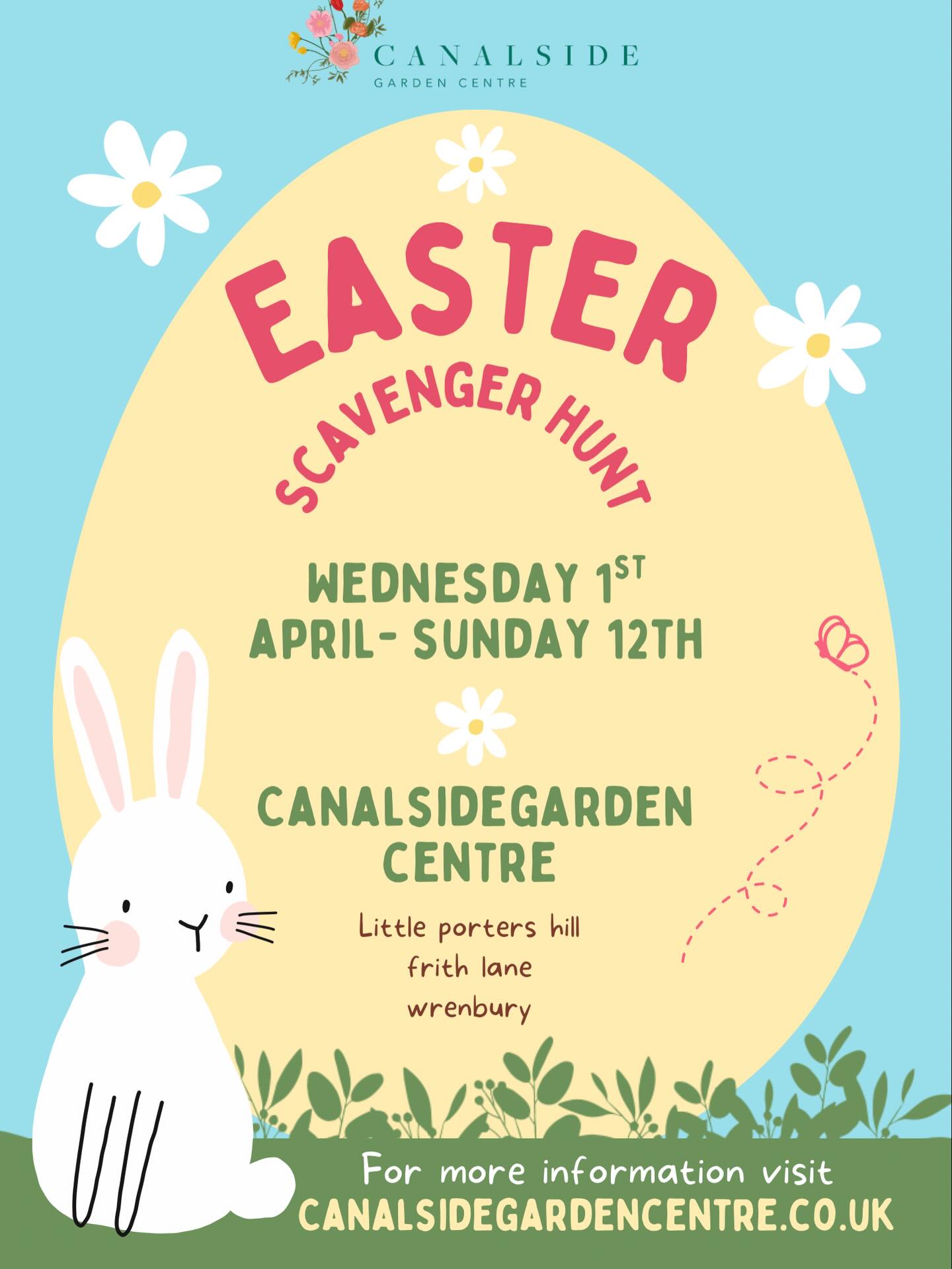 EASTER AT CANALSIDE 🐣🌿
Our FREE Easter Scavenger Hunt is back!
Running 1st–12th April — just pop in and join the fun ✨
Follow the clues, explore the garden centre, and keep little hands busy while you enjoy a coffee ☕️
🌸 Spring plants ready for your garden
🍰 Cakes, lunches & all the good stuff in the café
🌱 A little adventure for the kids… and a slow wander for you
No booking needed — just come along 💛