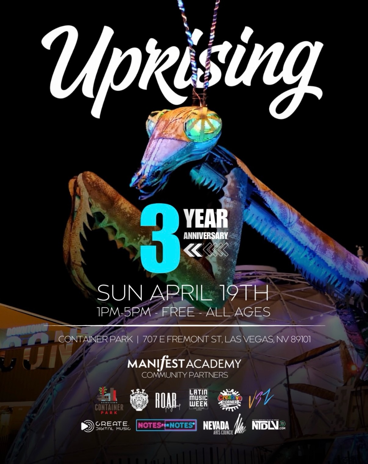 Has it really been 3 years already!?
People! Manifest is celebrating our 3 year anniversary on Sunday, April 19th at downtown Container Park. It’s free for all ages. This show will be full of youth performers, from young singers, rappers, bands, dance teams and poets! So many of you have contributed to the success of our growth here in Vegas, and even our outreach in LA. Whether it’s a pop out, a performance, and share - everything thing is a contributing factor. We thank you and invite you to celebrate with us and see what your contributions have built in real time.
Sunday April 19th, from 1-5pm.
With that said, we’re expecting one of largest turnouts yet!! 🥳 if anyone would like to volunteer and help us out for a few hours there’s plenty to do😅 from taking photos with your phone, videography, helping at the info table, raffles, setup and tear down etc. reach out to us and let us know! We thank you community for everything! 💙 let’s bring in 3 years with everyone who got helped make it possible 🙌🏽