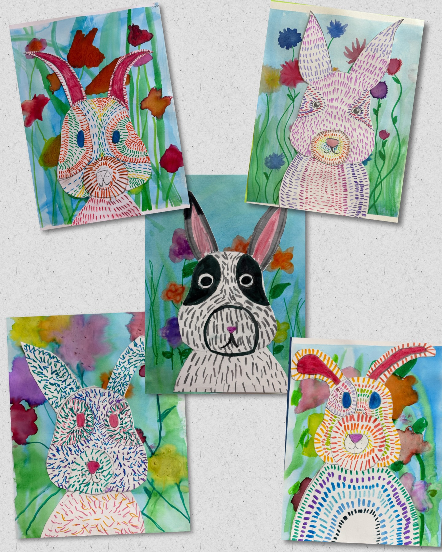 My age 7-9 artist learned about forced perspective & directional line. Instead of drawing the rabbit from a distance- we are down in the flower field with him. Plus we are so close we can see how the rabbit’s fur grows. Discussing how to create flowers of varied sizes and not in full tight detail, in contrast to the directional lines used to create fur patterns on our rabbits. These concepts and techniques help young artists create work in new ways- not always full body and with a wide composition. Really thinking it through and utilizing critical thinking skills.😊
#artclasseswithmaryshadbolt #artschoolnj #arted arteducation njartclasses denvillenj artmattersnj arthistory colortheory elementaryart dbae crosscurricular elementsandprinciplesofart morriscountynj morriscountyart njart denvillenj nnj