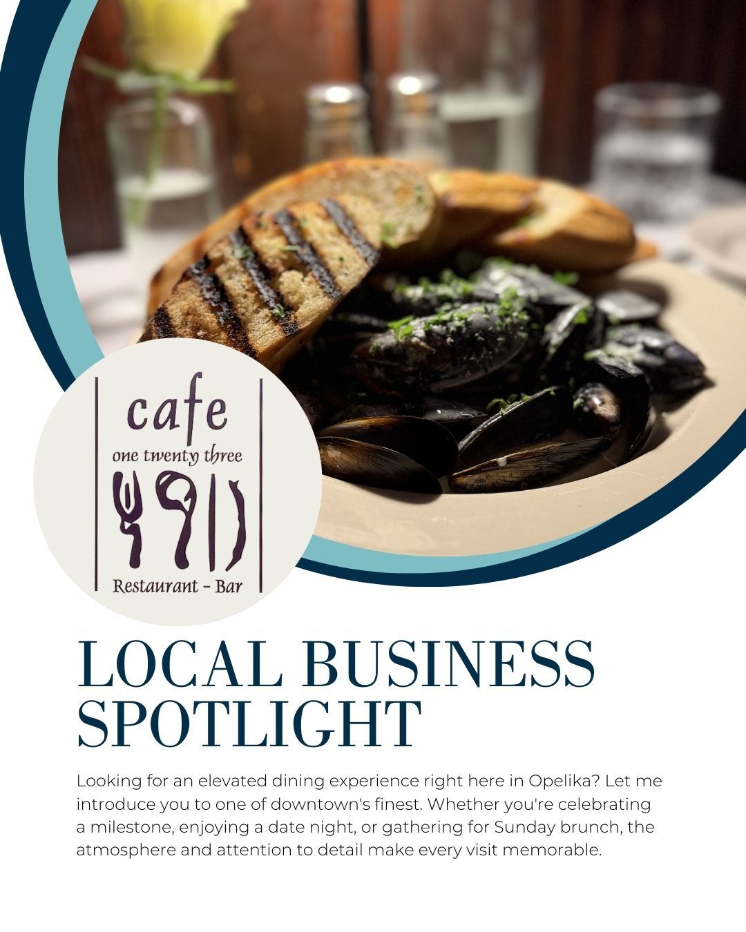 LOCAL BUSINESS SPOTLIGHT: Cafe 123
Looking for an elevated dining experience right here in Opelika? Let me introduce you to one of downtown's finest.
Cafe 123 serves fine Southern American cuisine with a classic French influence, creating an elevated dining experience that feels both special and welcoming. Whether you're celebrating a milestone, enjoying a date night, or gathering for Sunday brunch, the atmosphere and attention to detail make every visit memorable.
📍 Downtown Opelika
📞 (334) 737-0069
📧 info@cafeonetwentythree.com
🕒 Dinner: Tues-Sat 5pm-10pm | Brunch: Sun 11am-2pm | Closed Mondays
🍷 Full bar available
Book your reservation at www.cafeonetwentythree.com or call ahead!
Opelika's dining scene continues to impress, and Cafe 123 is a perfect example of why this community is such a great place to call home. Treat yourself soon! 💙
