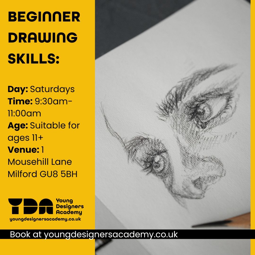 Unlock your creativity with our Beginner Drawing Skills class at YDA! ✏️
Suitable for ages 11+, Saturdays 9:30–11:00am at 1 Mousehill Lane, Milford.
Now open for inquiries via our website - secure your spot today! 🌟
#youngdesignersacademy #drawingclass #beginnerart #artforteens #creativekids #artworkshop #saturdayart #milfordart #learntodraw #youthart #creativelearning #artskills #sketchingfun #milford #guildford #godalming #surrey #surreymums #guildfordsurrey #art #design