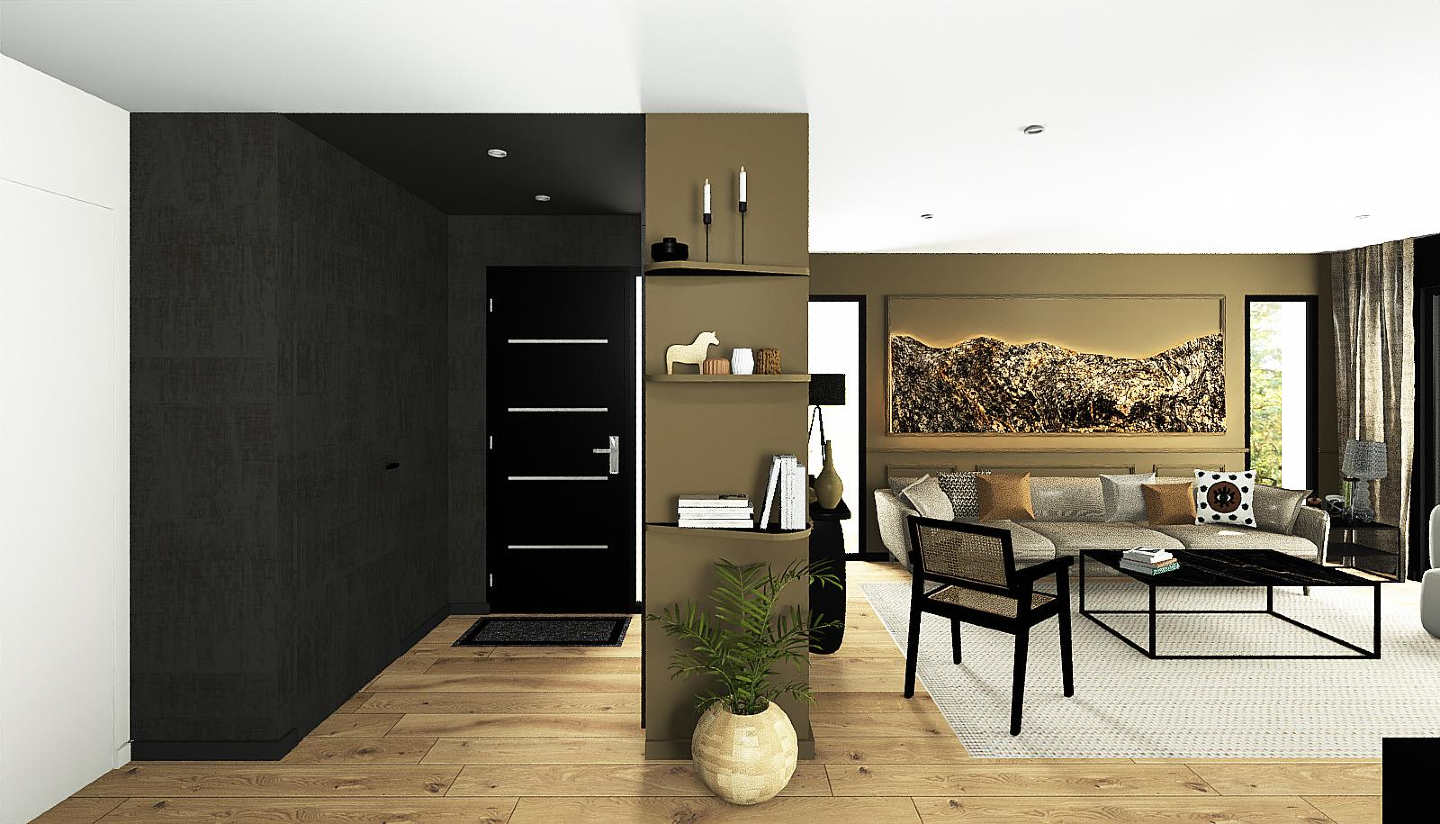 Aménagement complet d’un salon/salle à manger et cuisine ; pour une maison à Bruz.
L'enjeu : créer une vraie cohérence entre des espaces aux ambiances très différentes ; une entrée en noir profond, un salon chaleureux avec moulures et habillée de feuille de pierre avec des teintes kaki brun vert, une salle à manger ouverte sur le jardin avec une grande baie vitrée, et une cuisine en noir/bois/blanc qui fait le lien entre tout ça. Rien n’a été laissé au hasard, du choix des luminaires au tapis, le jeu de matières organiques et minérales, les différentes textures ; tant d’éléments qui participent à créer cet ambiance chaleureuse et équilibrée.
Comme sur chaque projet, on est passées par une phase de modélisation 3D complète pour aider les clients à mieux se projeter : les rendus photoréalistes, un plan vue de dessus pour vérifier les circulations, et même une visite en réalité virtuelle pour que les clients puissent avoir une vue d’ensemble du projet.
— OSER mon intérieur
Architecte d’intérieur à Rennes
#architecteinterieur #agencement #maitrisedoeuvre #Rennes #décoration #VR #3D