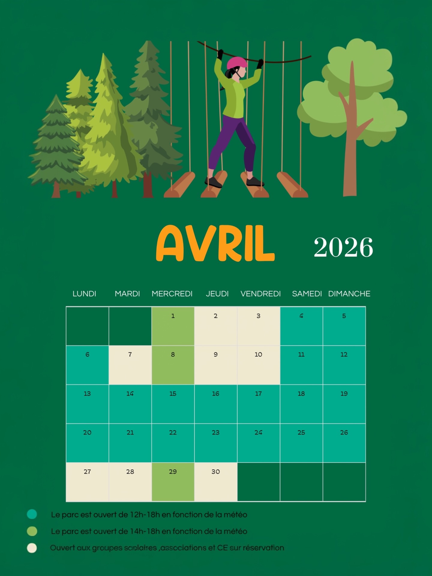 🌳🌸Le printemps est là, et l’Accrobranche de Dirinon rouvre ses portes pour une nouvelle saison pleine d’aventure !
Tout au long du mois d’avril, petits et grands sont invités à venir profiter du grand air et à se lancer dans les parcours perchés entre les arbres.🌳
🌸Avril s’annonce sportif, joyeux et plein d’énergie au cœur de l’accrobranche de Fun Park !
#accrobranche #avril #bzh #loisirs