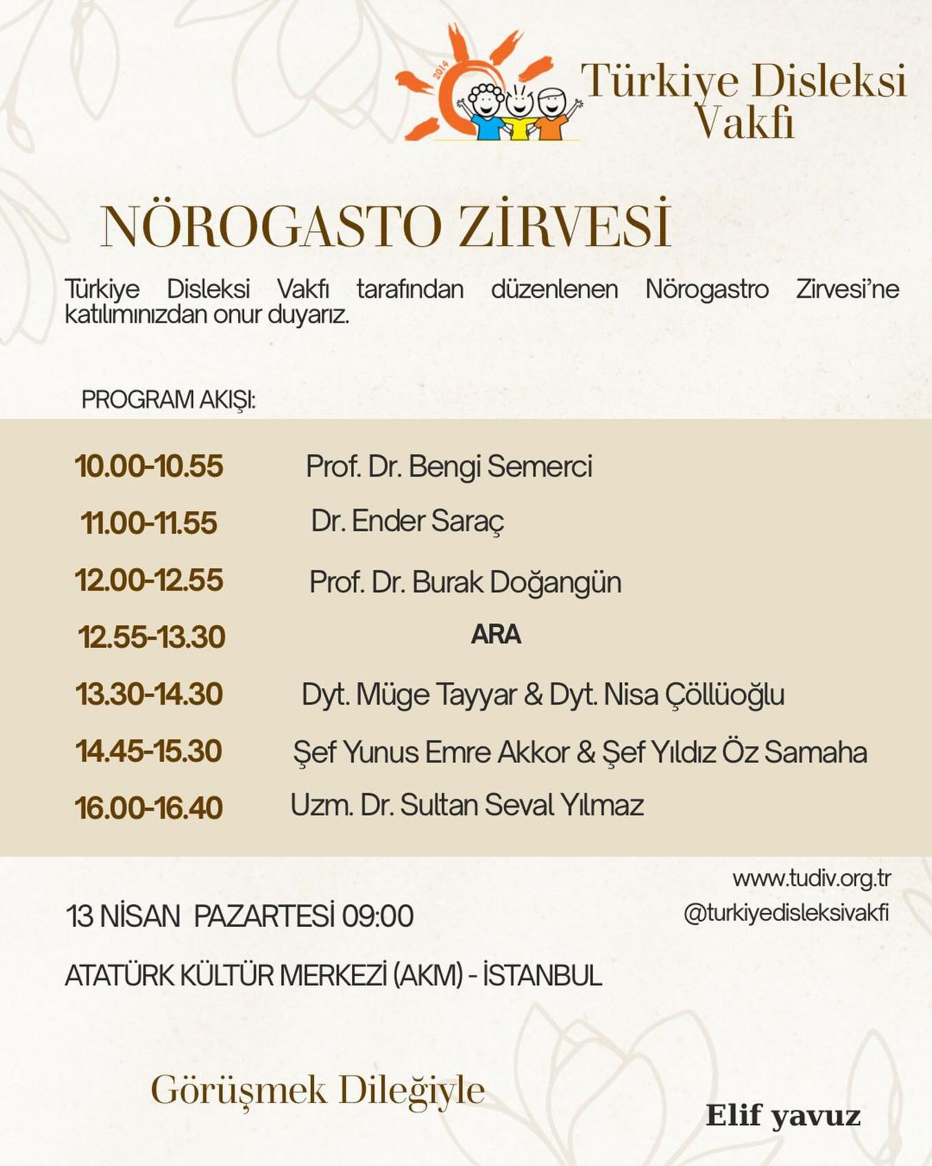 Bilimin, farkındalığın ve toplumsal faydanın buluştuğu bir güne davetlisiniz.
Türkiye Disleksi Vakfı olarak, 13 Nisan 2026 tarihinde Atatürk Kültür Merkezi’nde gerçekleştireceğimiz Nörogastro Zirvesi ile; bağırsak-beyin ekseninden öğrenme süreçlerine, beslenmeden çocuk ve aile yaşamına uzanan önemli başlıkları uzman konuklarımız eşliğinde ele alıyoruz.
Öğrenme farklılıklarını daha bütüncül bir bakışla konuşmak, yeni sorular sormak ve birlikte düşünmek için sizleri bekliyoruz.
📍 Atatürk Kültür Merkezi
📅 13 Nisan 2026
🎟️ Katılım ücretsizdir
📄 Katılım sertifikası verilecektir
#neurogastro #congress #dyslexia #childdevelopment #psychiatrist