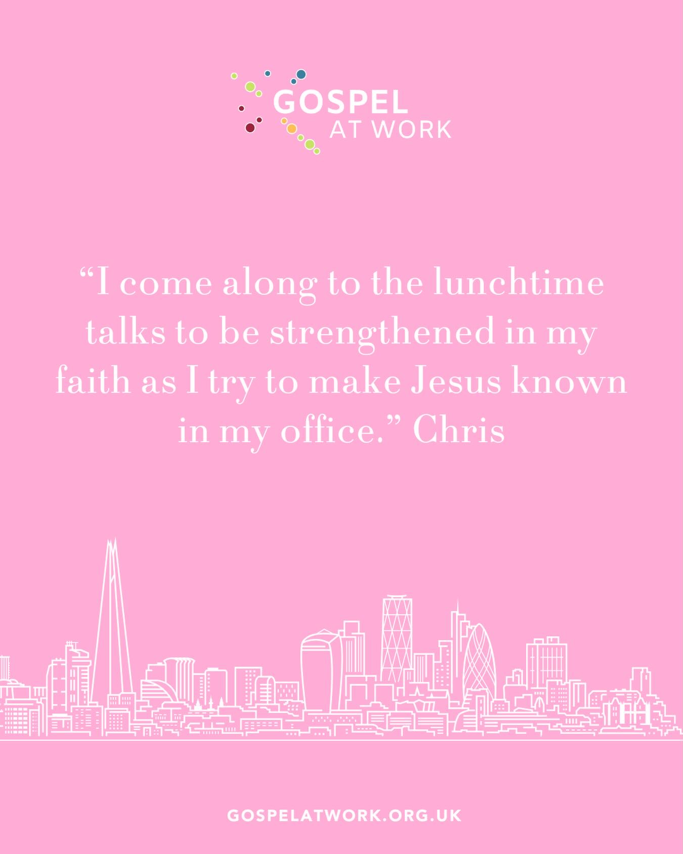 “I come along to the lunchtime talks to be strengthened in my faith as I try to make Jesus known in my office.” Chris
gospelatwork.org.uk
#jesus #lunchbreak #christianity #gospelatwork