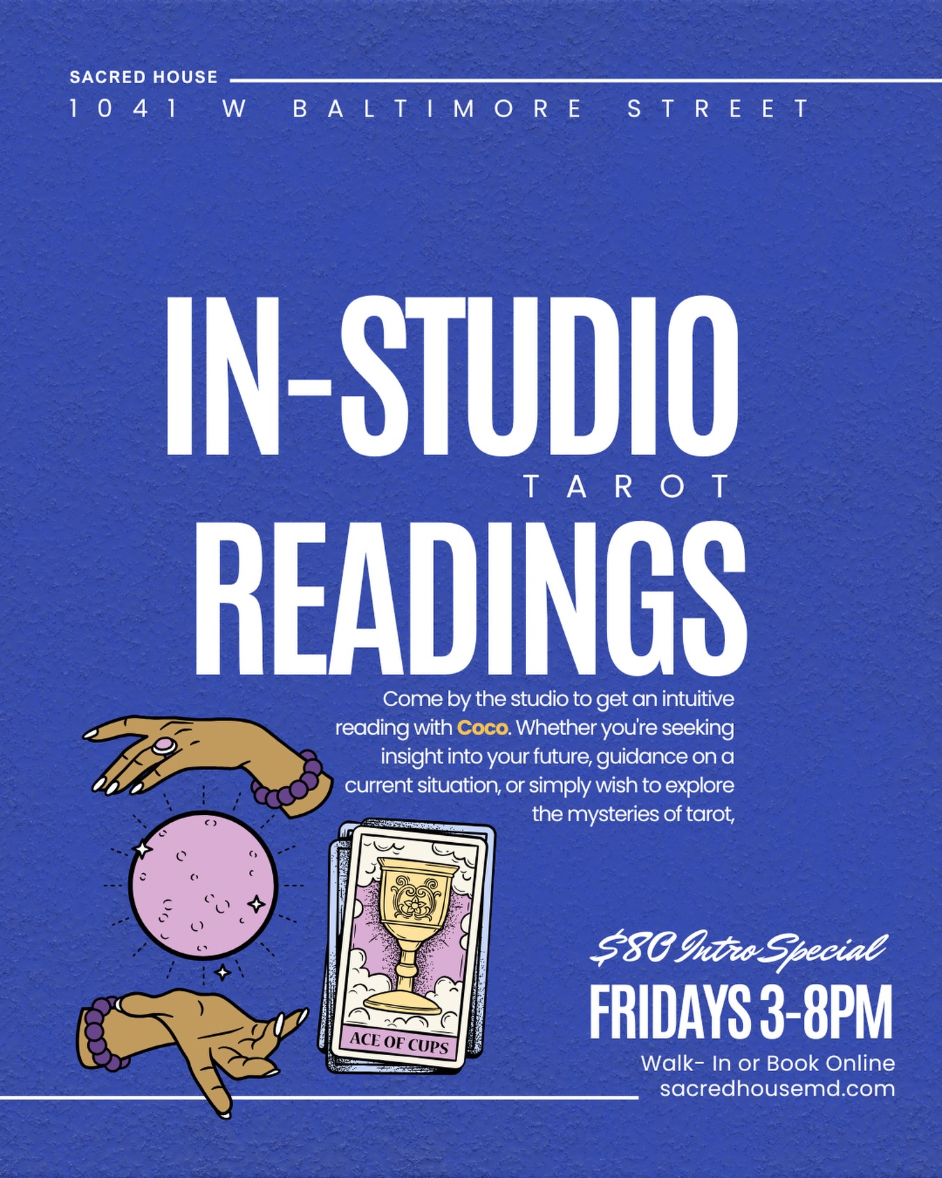 Coco is in-house doing readings until 8pm 🔮
Come sip some tea, relax, and get what you need.
