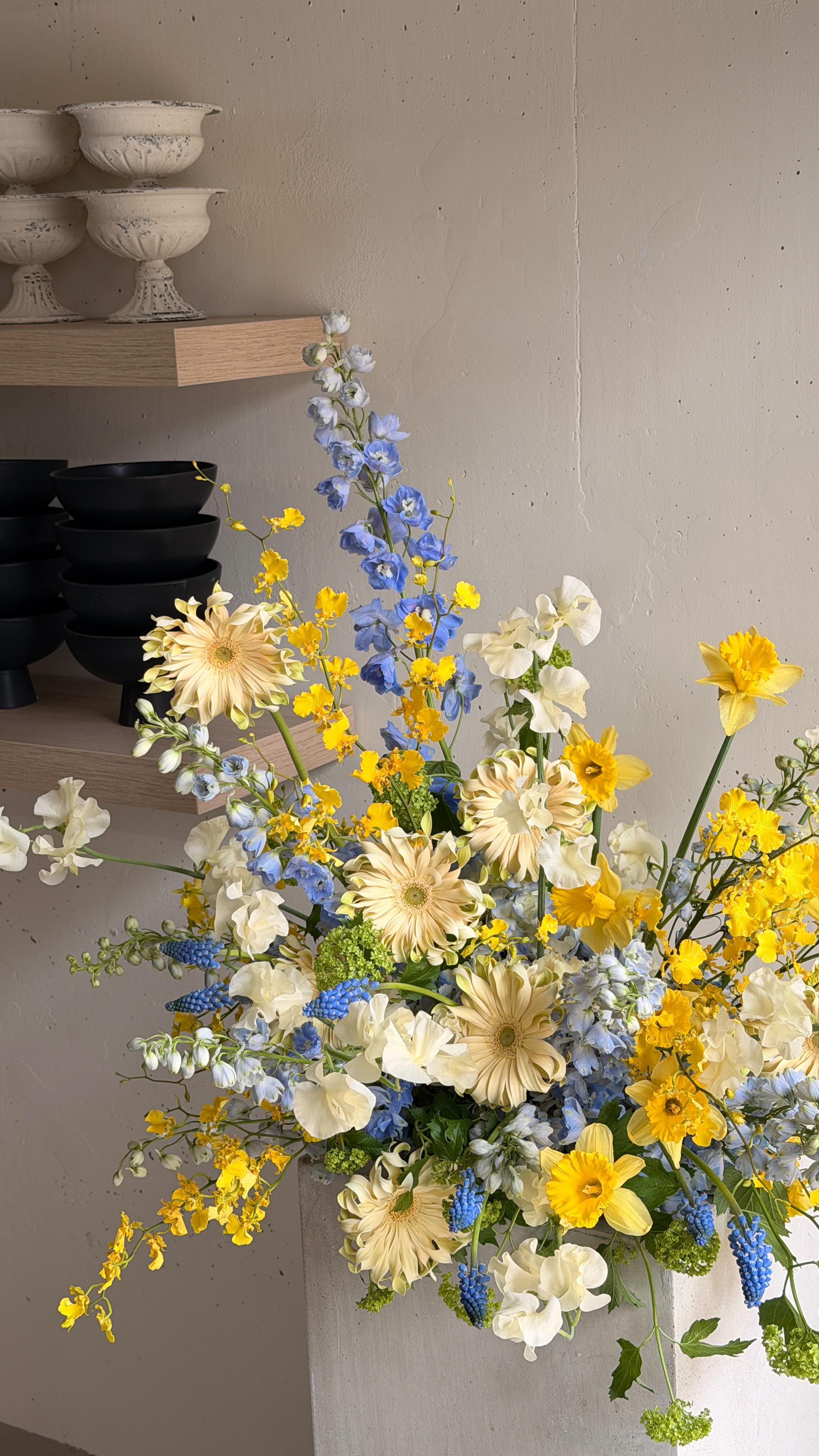 Buttery yellows, soft creams and blues all season long please.