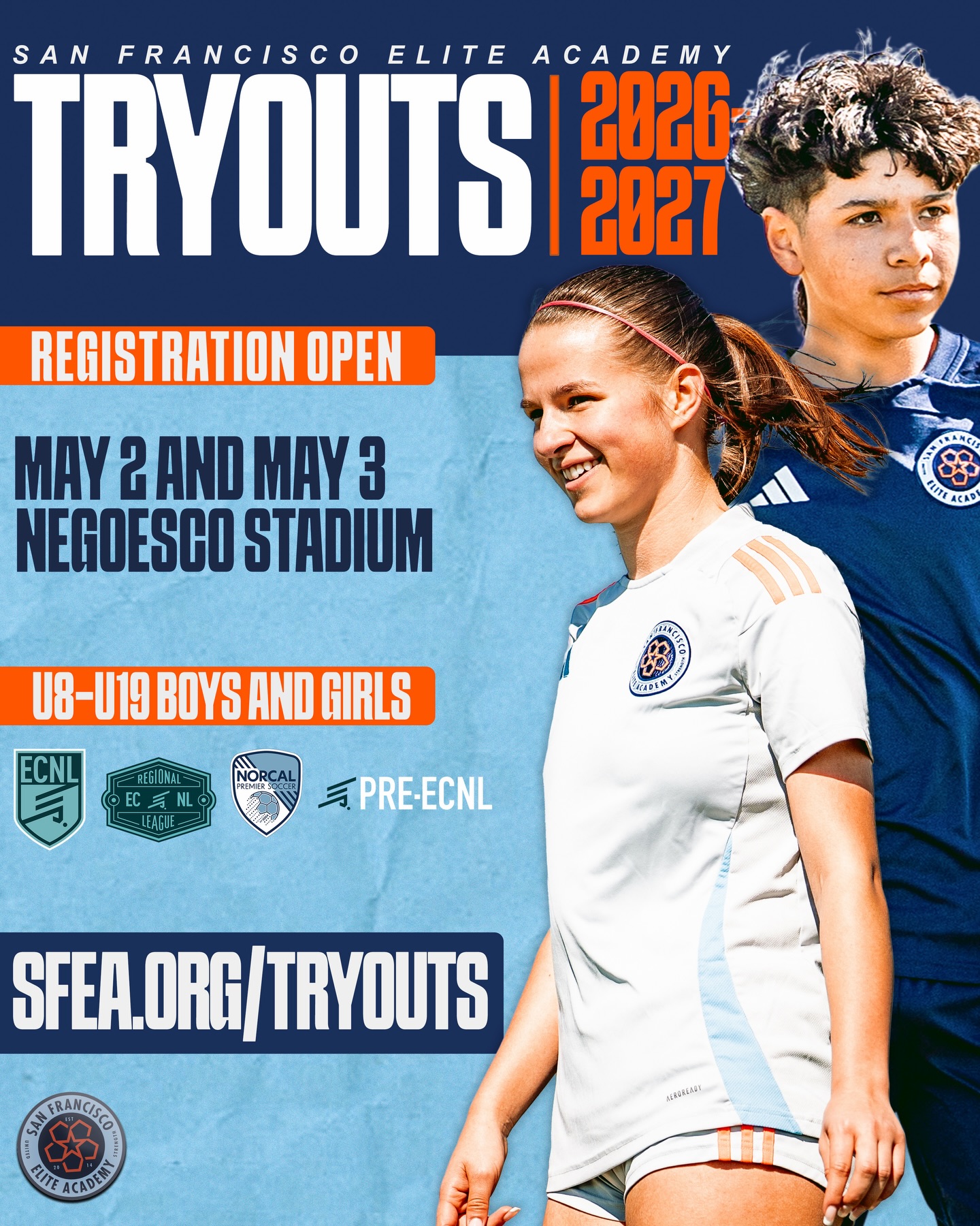 ⚽️ 2026/2027 SF ELITE TRYOUTS ⚽️
May 2 & 3 | Negoesco Stadium
From first touches to the highest levels, our pathway is built to support every stage of a player’s journey.
With teams competing in ECNL, ECNL RL, and NorCal Premier, SF Elite offers a clear structure for development in The City. Led by Sporting Director Ihor Dotsenko, our environment is focused on helping players grow with purpose.
Registration is now open.
Learn more & register → sfea.org/tryouts
#ForTheBay | #SiempreComoUno