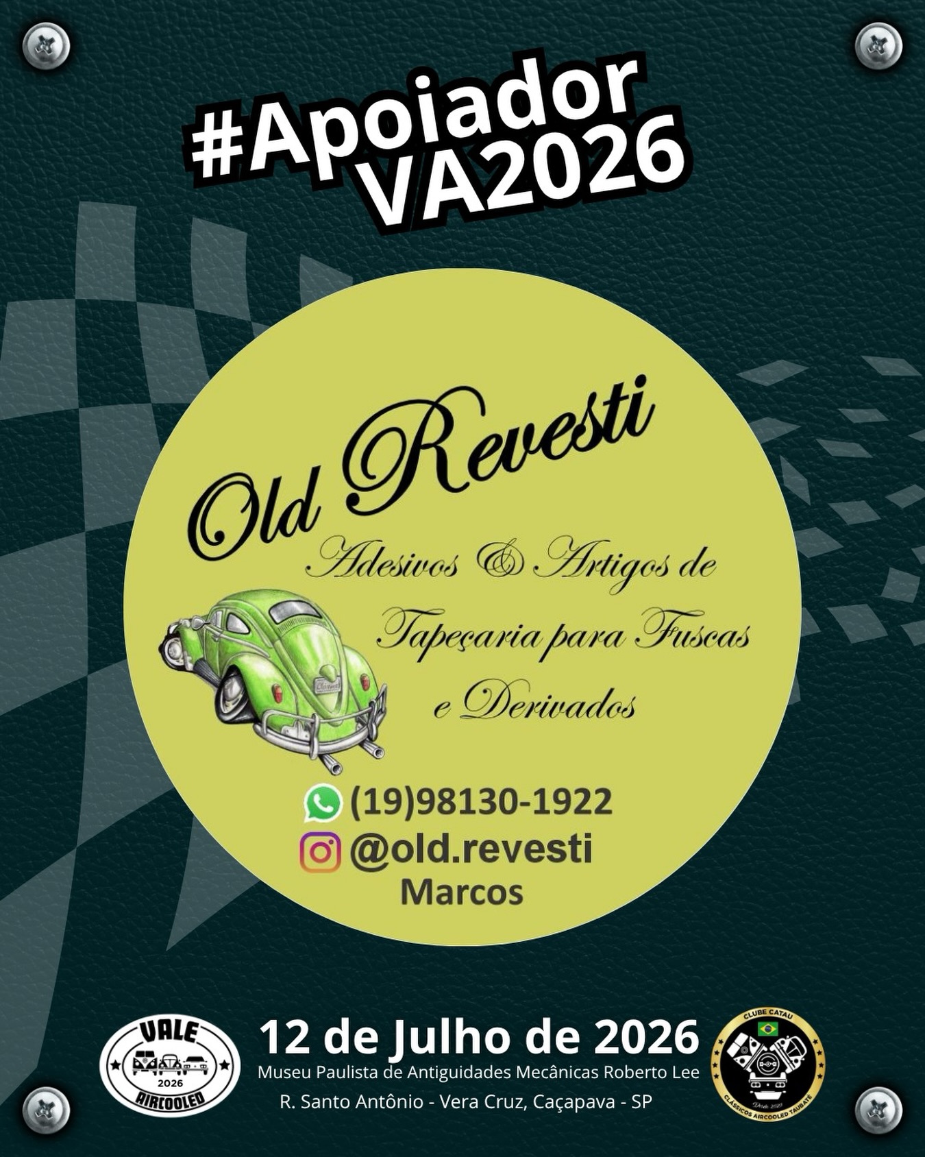 🪑🚗 Detalhes que fazem toda a diferença!
A @old.revesti é especialista em adesivos e artigos de tapeçaria para Fuscas e derivados, trazendo acabamento, estilo e personalidade para o interior e os detalhes dos clássicos.
Para quem valoriza originalidade e capricho em cada parte do carro, a Old Revesti é escolha certa!
#ValeAircooled2026 #OldRevesti #FuscaLovers #CarrosClássicos #TapeçariaAutomotiva AircooledBrasil Antigomobilismo