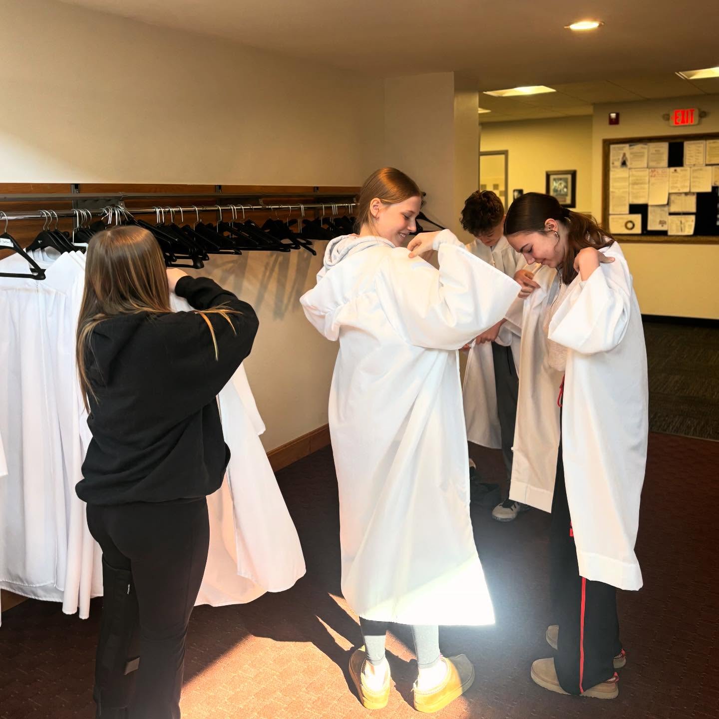 We’re getting closer! Our confirmands tried on their gowns today in preparation for Sunday. Please pray for each of these children of God! May He keep them close to Him through Word and sacrament all their days.