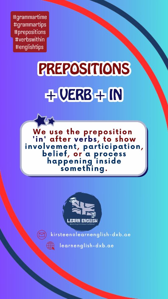 It's #grammartime today's #grammarlesson is on #prepositions with Verbs + In. #grammartips #learnenglish_easily