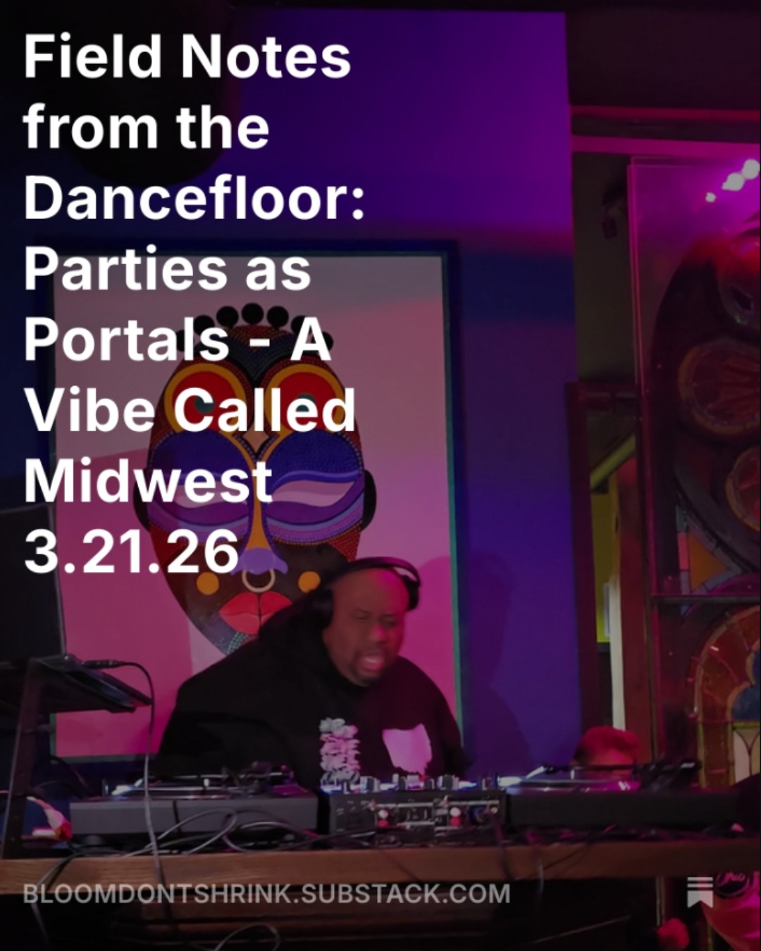 Field Notes from the Dancefloor.
At A Vibe Called Midwest, there was a moment when the entire room moved, rapped, and breathed together.
Not hype. Not coincidence.
Recognition. Participation. Rhythm.
I’m studying these moments as part of my work, Parties as Portals—how music creates collective regulation in real time.
I wrote this one out.
Read it here: [link in Stories and bio
#PartiesAsPortals
#DJingAsMedicine
#BloomDontShrink
#SistaRhythm