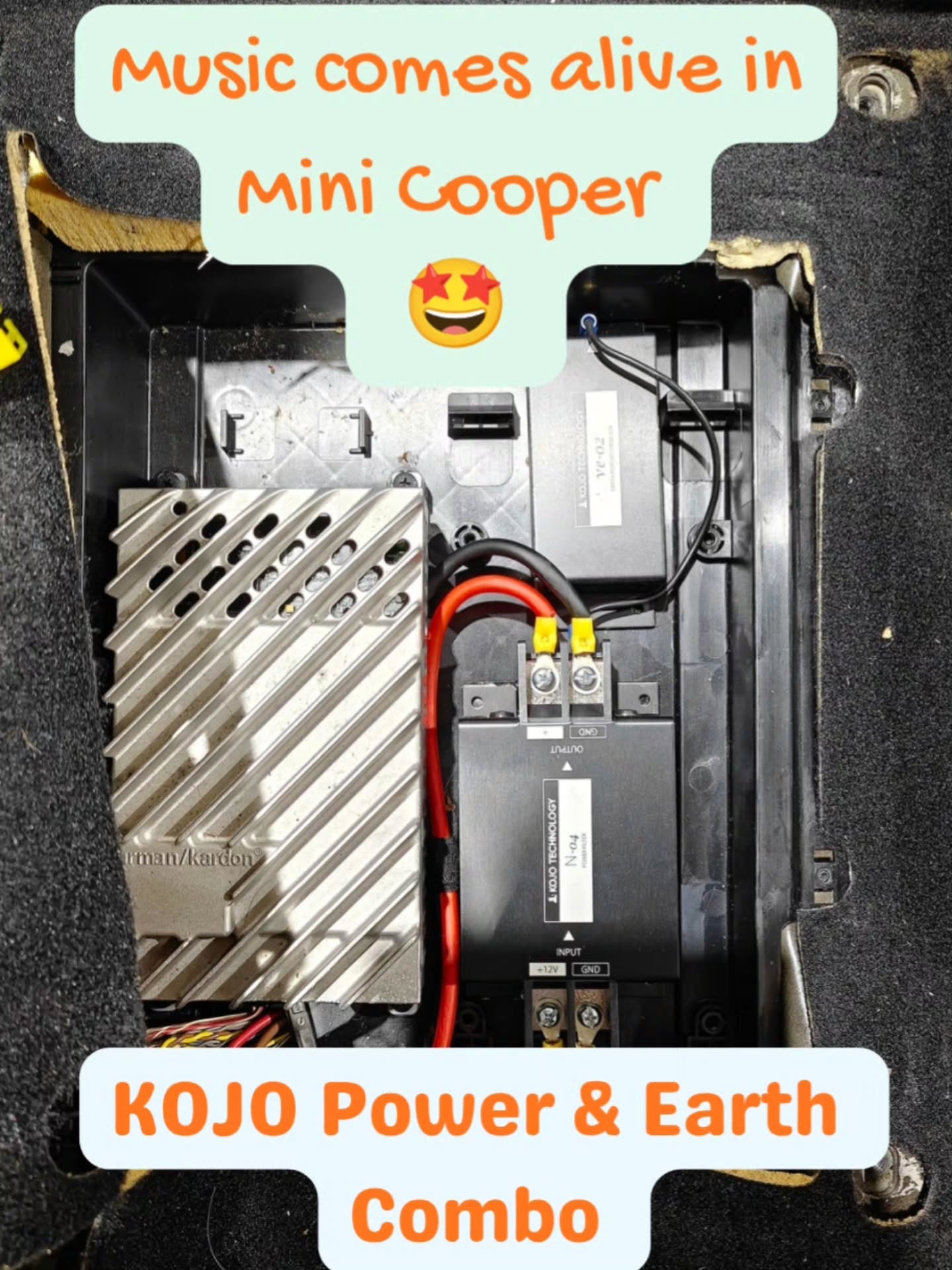 Upgraded Mini Cooper's Harman Kardon system with KOJO Power filter and Earth Reinforcement. The results are fantastic, with notable improvements in clarity and bass, love it! 😍