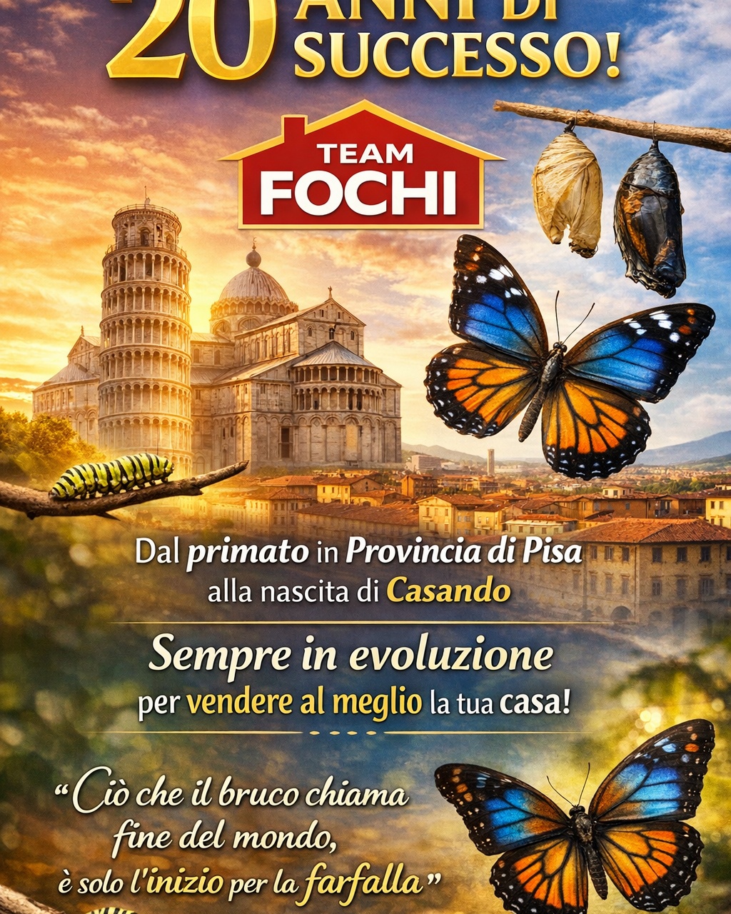 🔥 20 ANNI. 🔥
1 aprile 2006.
Nasceva IL MATTONE.
Oggi… è tutta un’altra storia.
📈 n°1 per fatturato in Provincia di Pisa (dal 2020)
🚀 nascita di Casando
⚡ e tra pochi giorni… qualcosa che cambierà ancora il gioco
Ma la verità è una:
Non sono stati 20 anni facili.
Sono stati 20 anni di crescita vera.
Errori.
Cadute.
Ripartenze.
Evoluzione continua.
👉 Oggi tutto questo ha un nome: TEAM FOCHI
Un team che non si accontenta.
Un team che alza l’asticella.
Un team che lavora per un solo obiettivo:
💥 farti vendere casa al massimo risultato.
✨
“Ciò che il bruco chiama fine del mondo,
è solo l’inizio per la farfalla.”
✨
E noi siamo appena all’inizio.
📩 Scrivimi se vuoi vendere casa a Pisa
#TeamFochi #20Anni #Pisa #VendereCasa #Immobiliare #Casando #Successo #Evoluzione #RealEstate #Italia