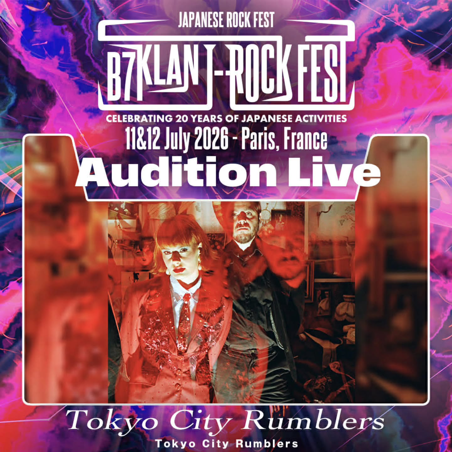 Tokyo City Rumblers
@tokyocityrumblers
Tokyo City Rumblers is an expressive and theatrical rock/metal project, shaped by a dark, cinematic aesthetic. Blending inner tension, fractured illusions and flashes of glamour, the band creates a world that is both strange and introspective.
Moving through distorted visions and raw emotion, the music combines heavy riffs and unstable grooves, while the voice shifts between restraint and intensity, from whispers to more haunting crescendos.
Tokyo City Rumblers invites listeners into a realm where the strange and the emotional intertwine, each free to step inside...
#b7klan #b7klanjrockfest #b7livecontest #visualkei #jmusic