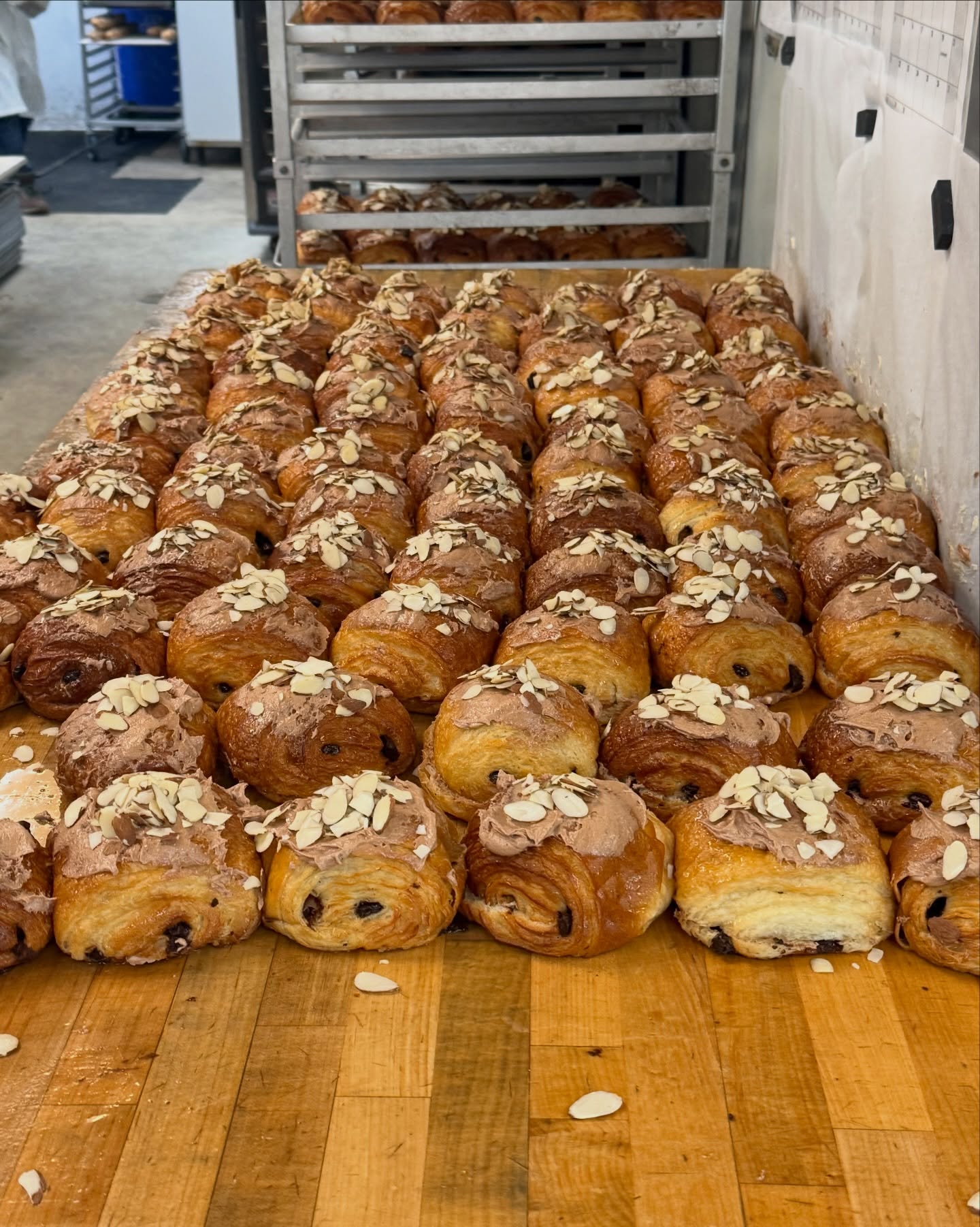chocolate almond production Wednesdays! 🥐🥐 #bakery #croissant #delraybeach #breakfasts #southflorida